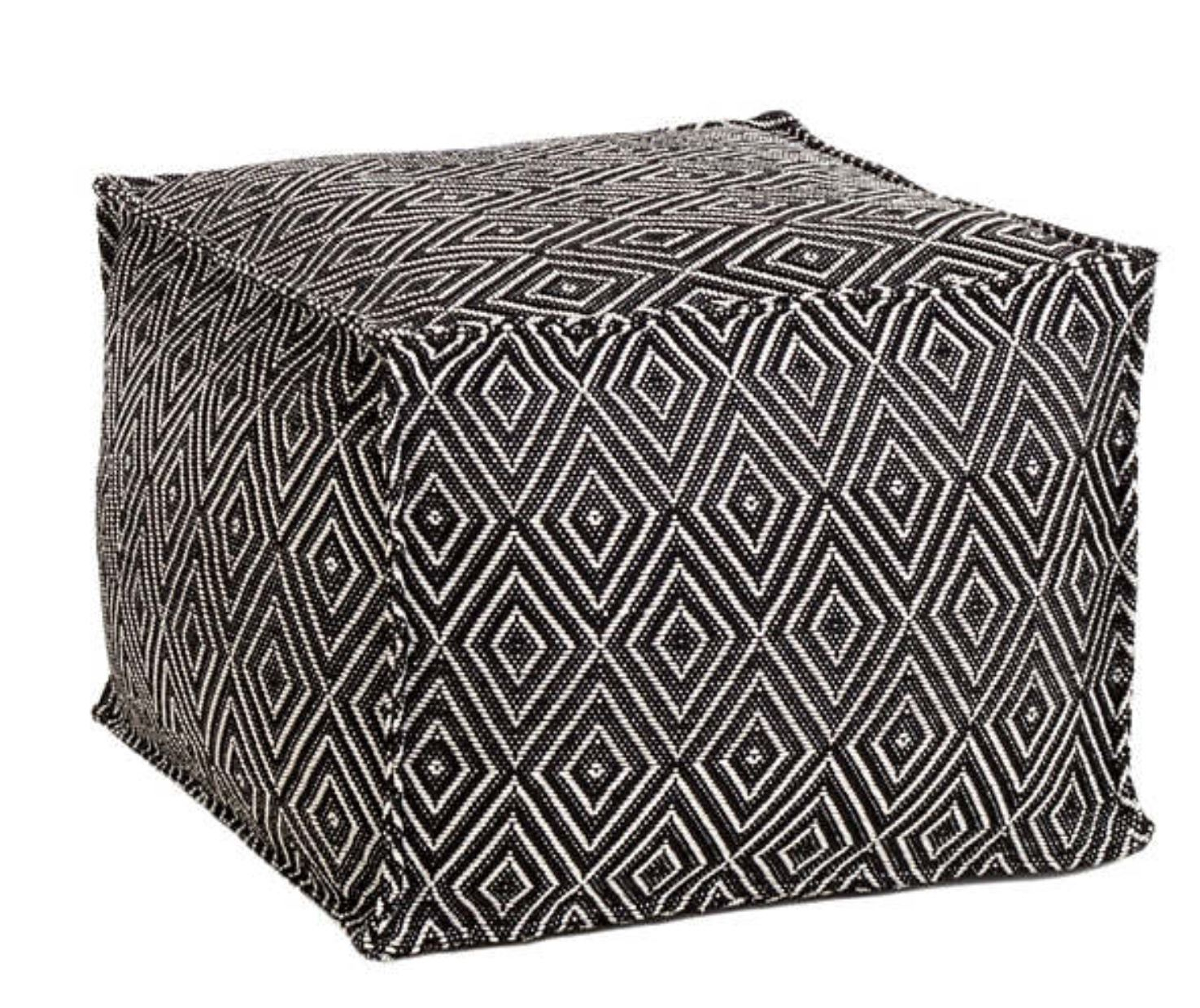 DIAMOND BLACK/IVORY INDOOR/OUTDOOR POUF - Dash and Albert