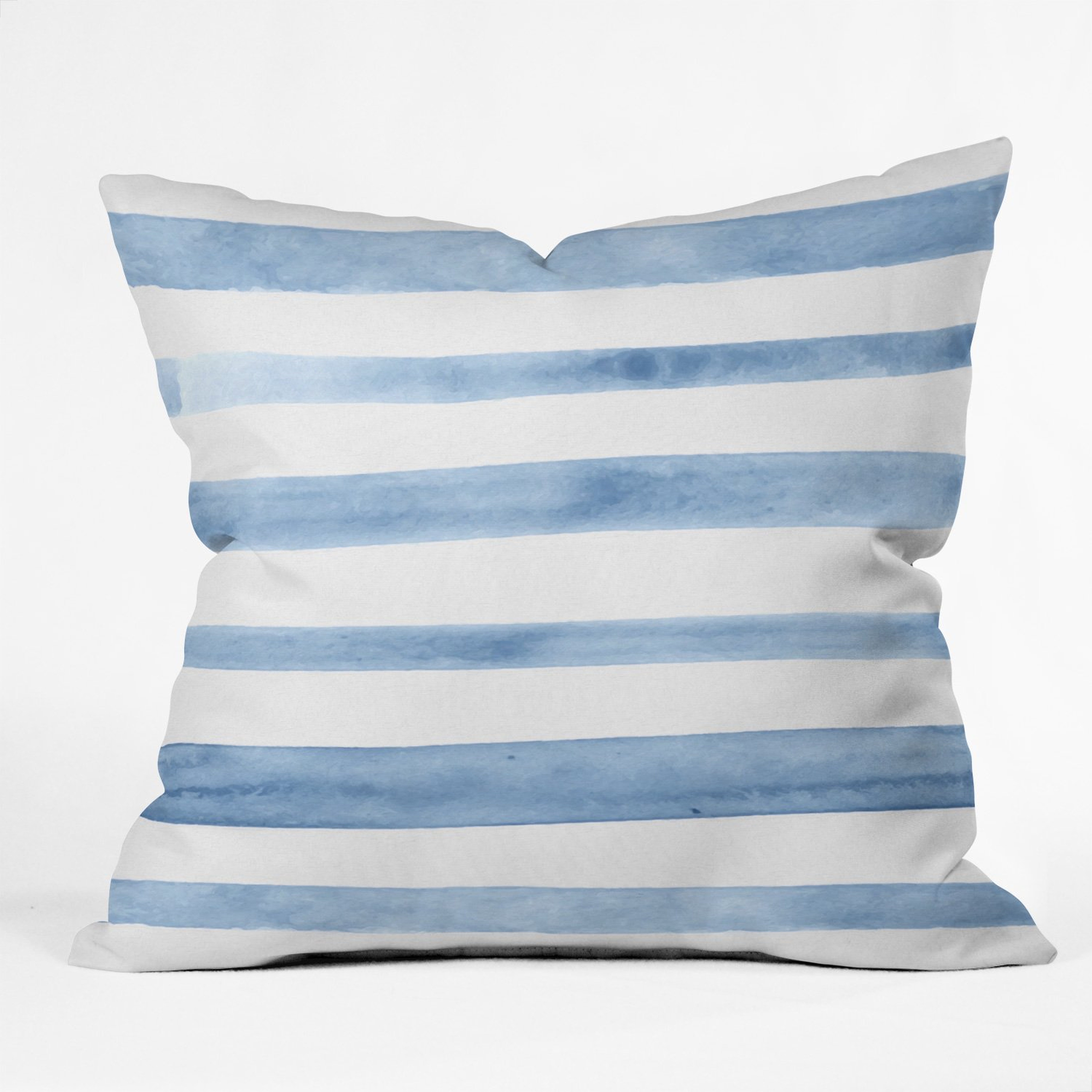 BLUE WATERCOLOR STRIPES Throw Pillow - 18 x 18  Polyester Insert - Wander Print Co.