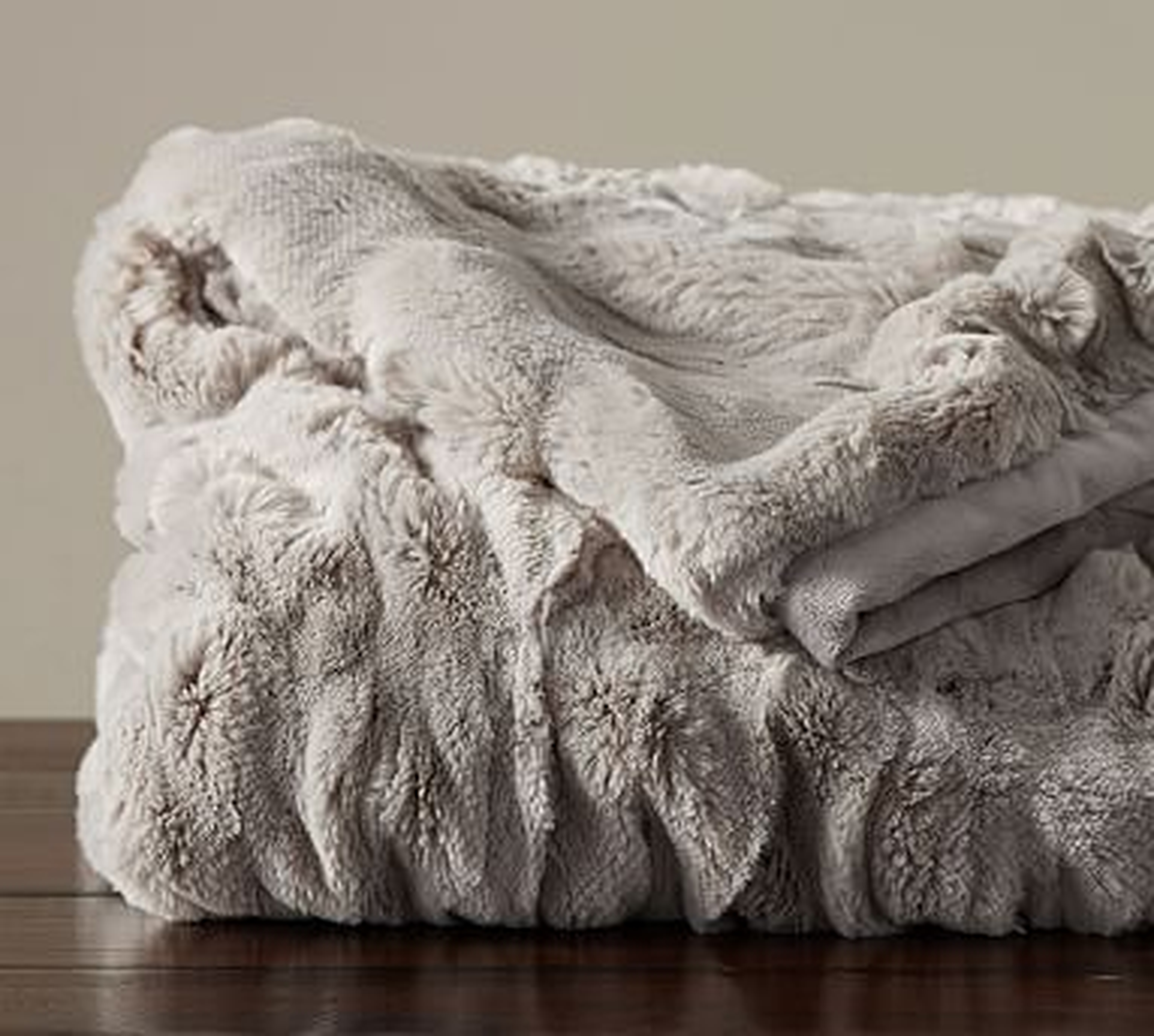 Faux Fur Oversized Throw, 60 x 80", Ruched Gray - Pottery Barn