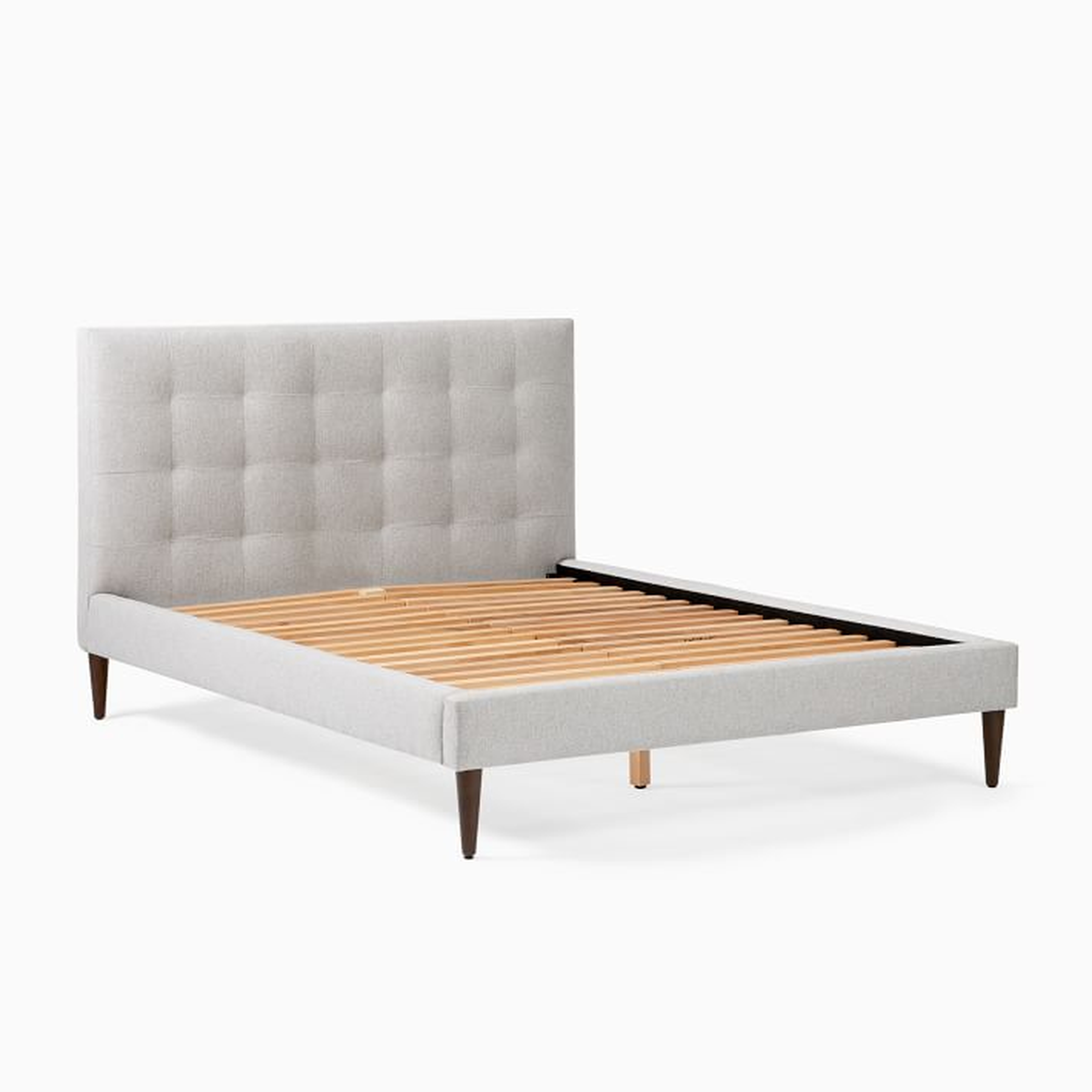 Grid Tufted Tall Bed, Queen, Chenille Tweed, Frost Gray, Pecan - West Elm