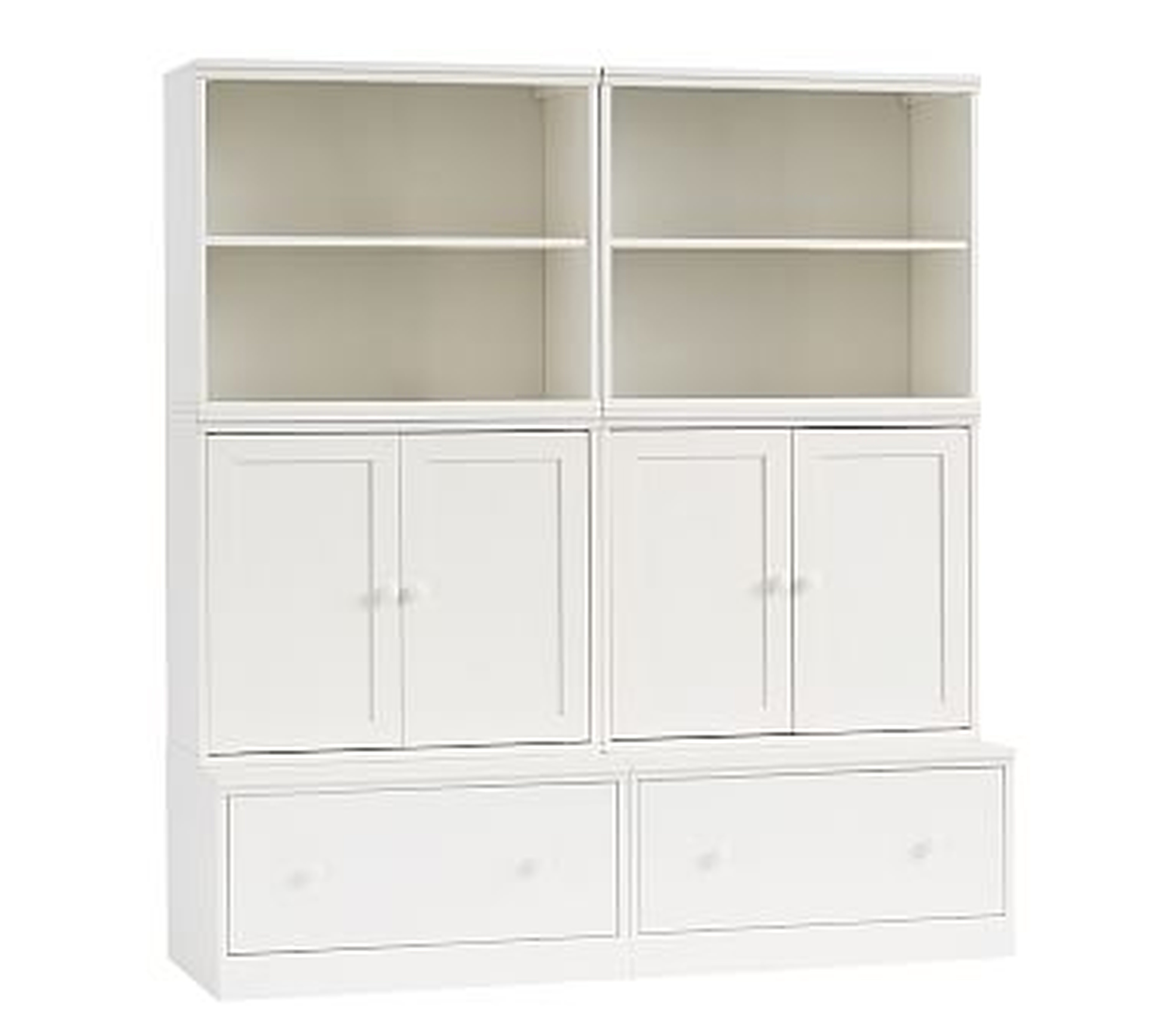 Cameron 2 Bookcase Cubbies, 2 Cabinets, 2 Drawer Bases, Simply White, UPS - Pottery Barn Kids