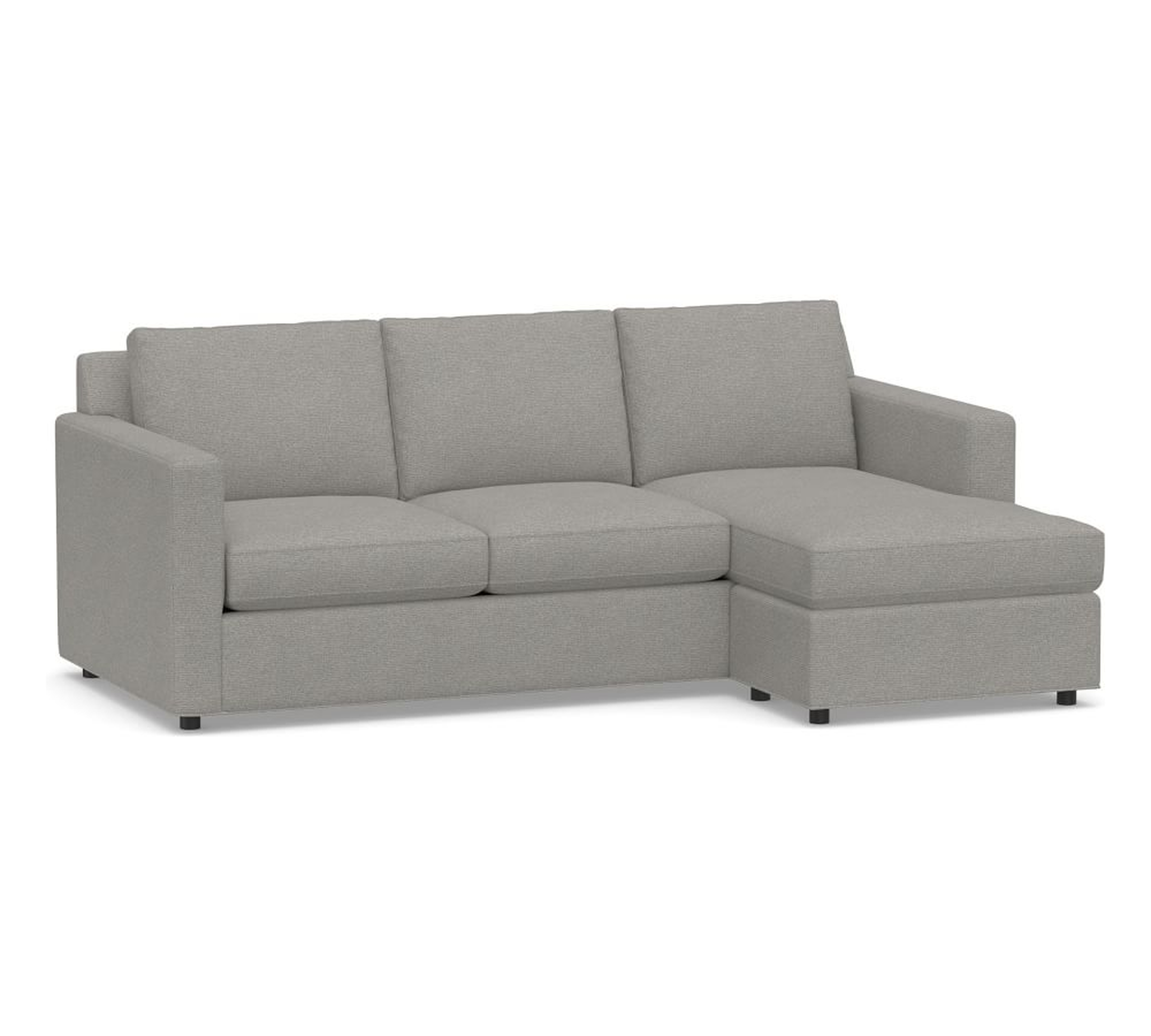 Sanford Square Arm Upholstered Sofa with Reversible Storage Chaise Sectional, Polyester Wrapped Cushions, Performance Heathered Basketweave Platinum - Pottery Barn