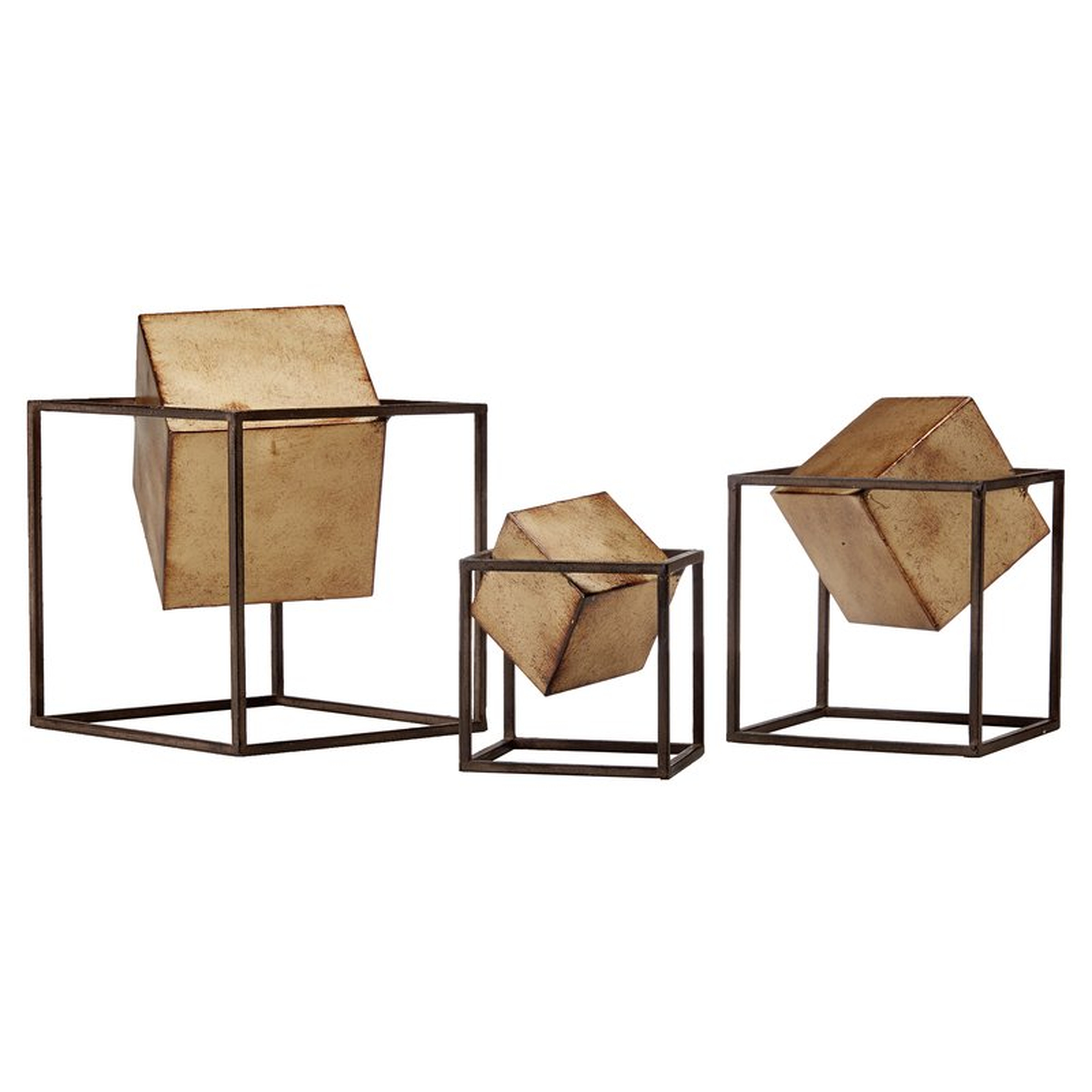 3 Piece Gold Cube Sculpture Set - Wayfair