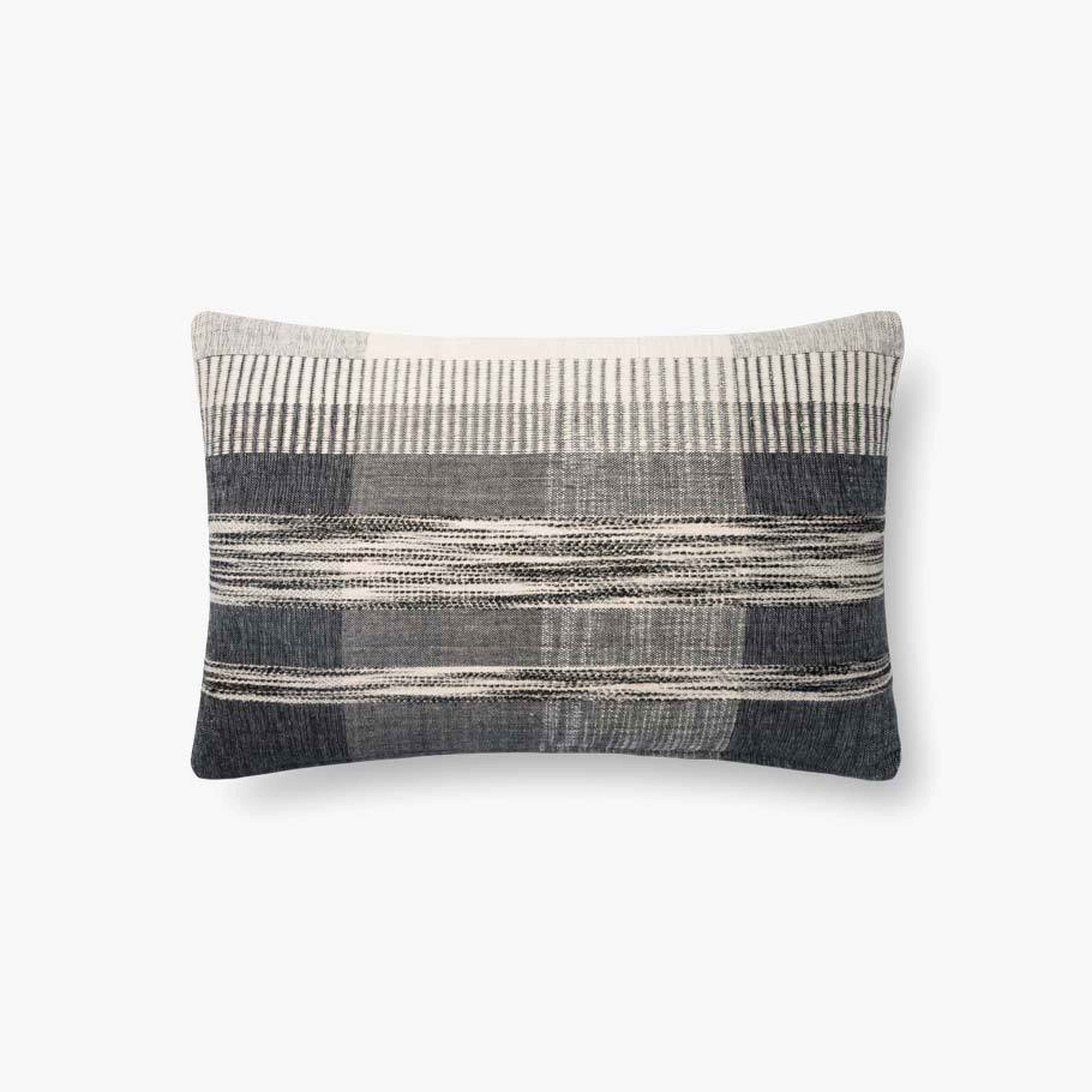 Abstract Plaid Lumbar Pillow, Gray & White, 21" x 13" - Loloi Rugs
