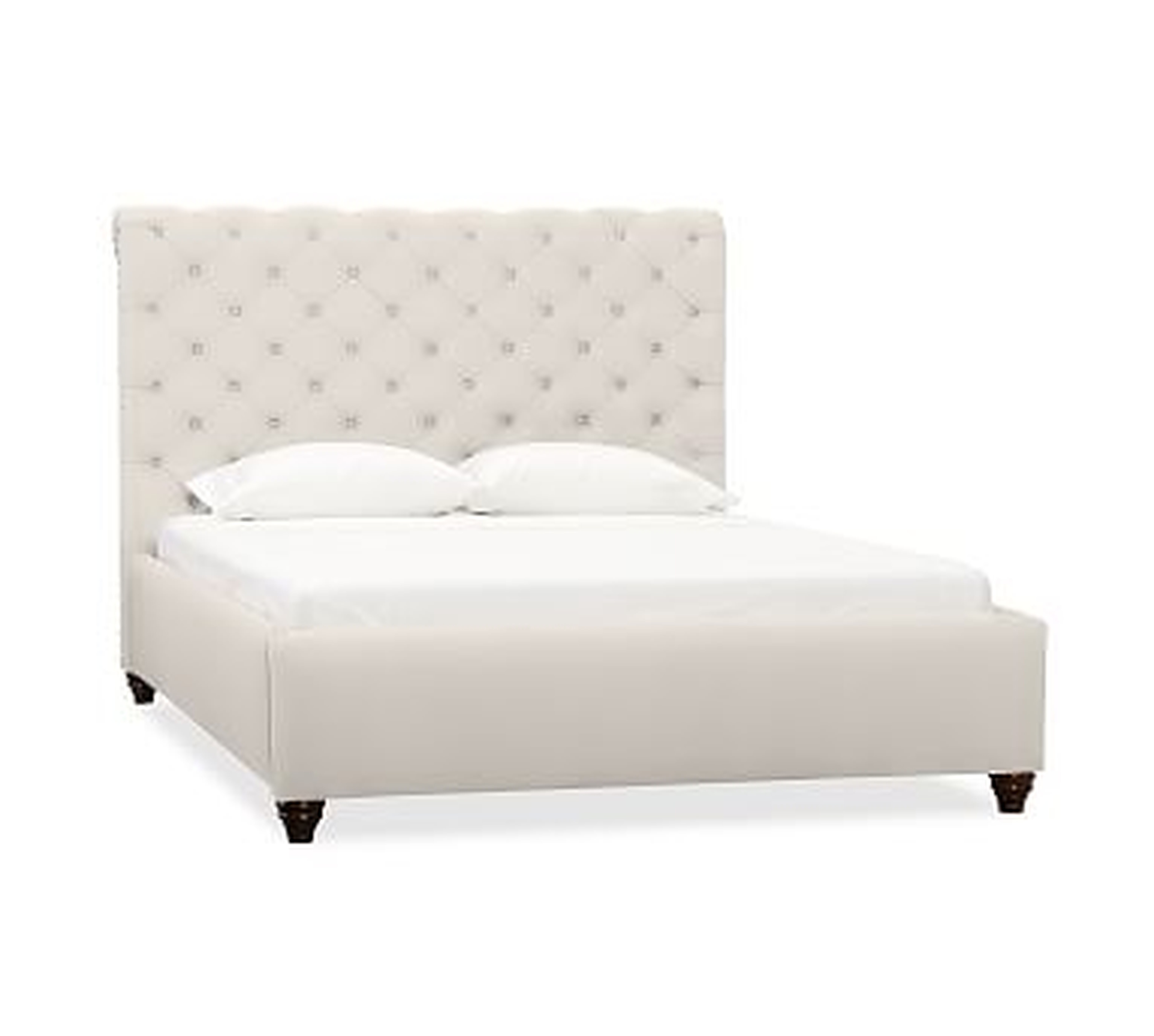Chesterfield Upholstered Bed with Bronze Nailheads, King, Heathered Twill Stone - Pottery Barn
