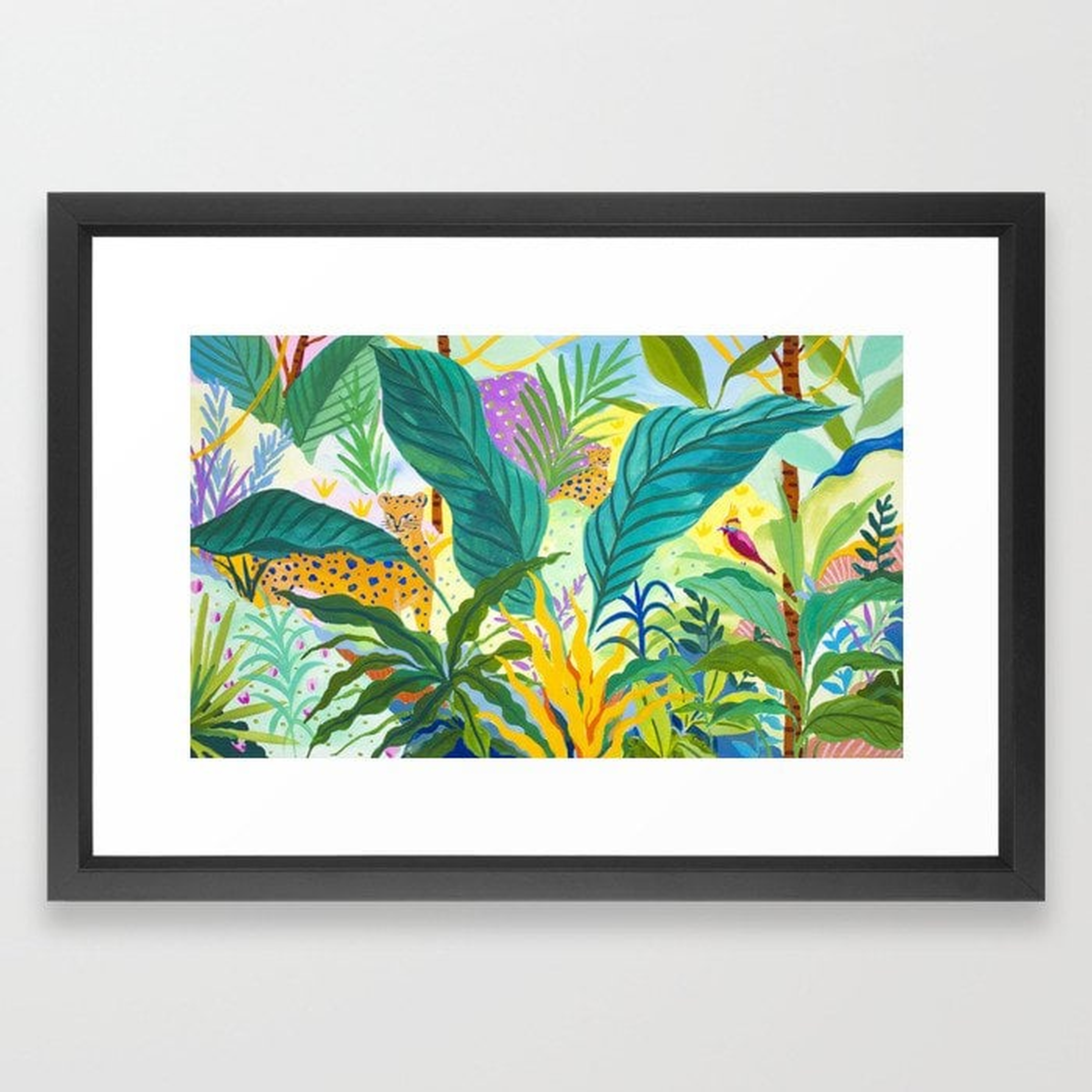Paradise Jungle Framed Art Print - Vector Black - Society6