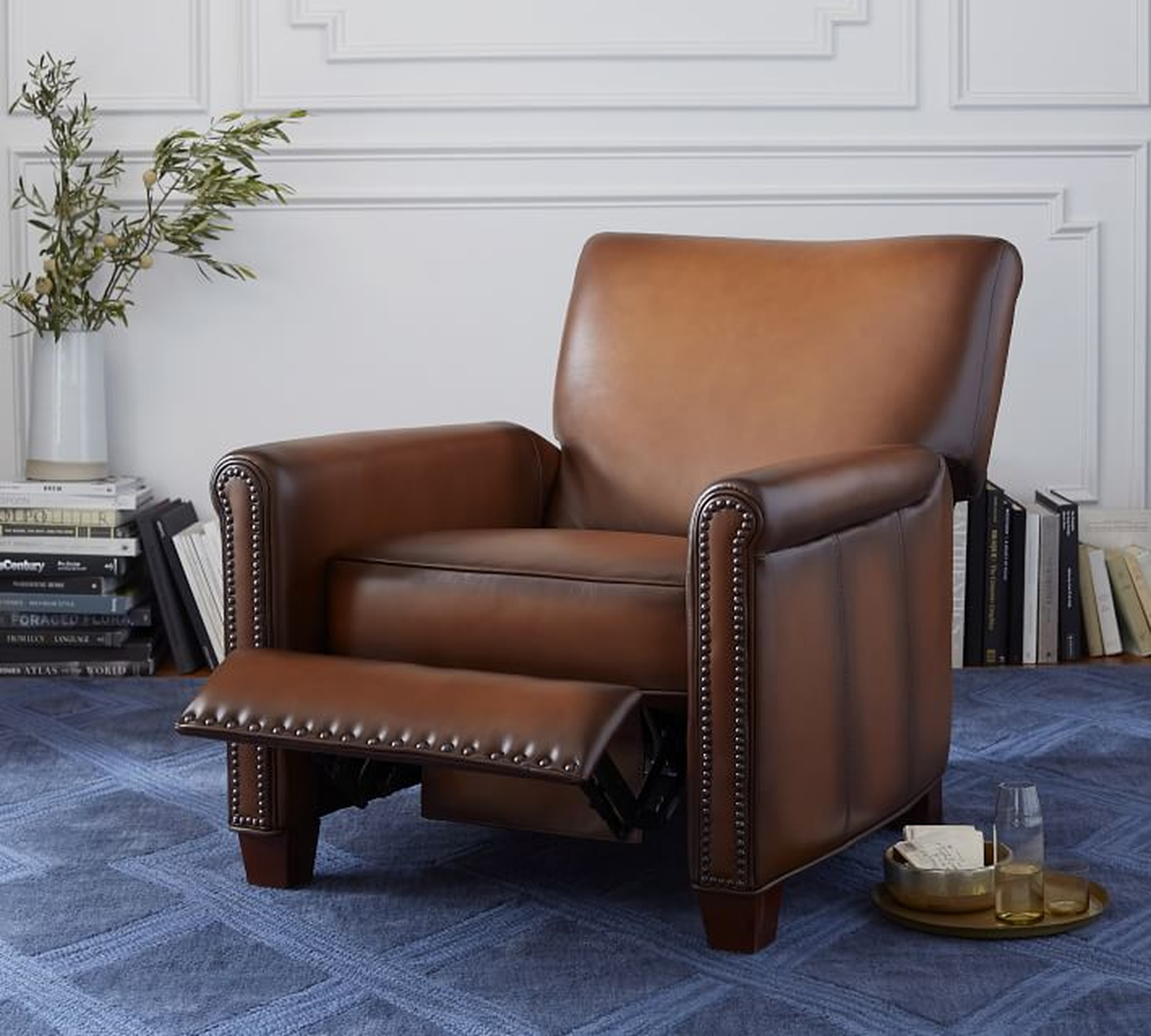 Irving Roll Arm Leather Recliner with Nailheads - Pottery Barn