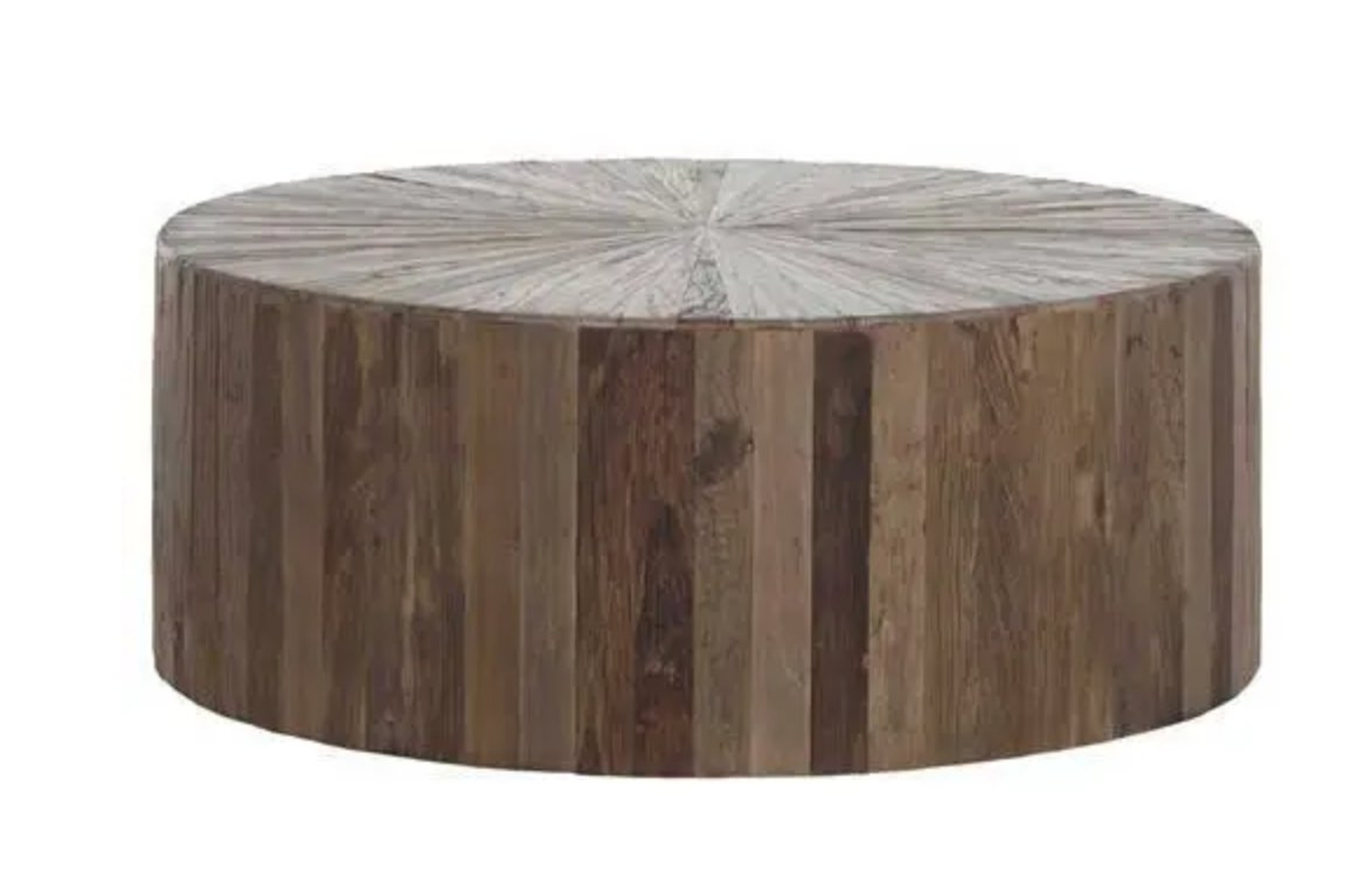 Cyrano Reclaimed Wood Round Drum Modern Eco Coffee Table - Kathy Kuo Home