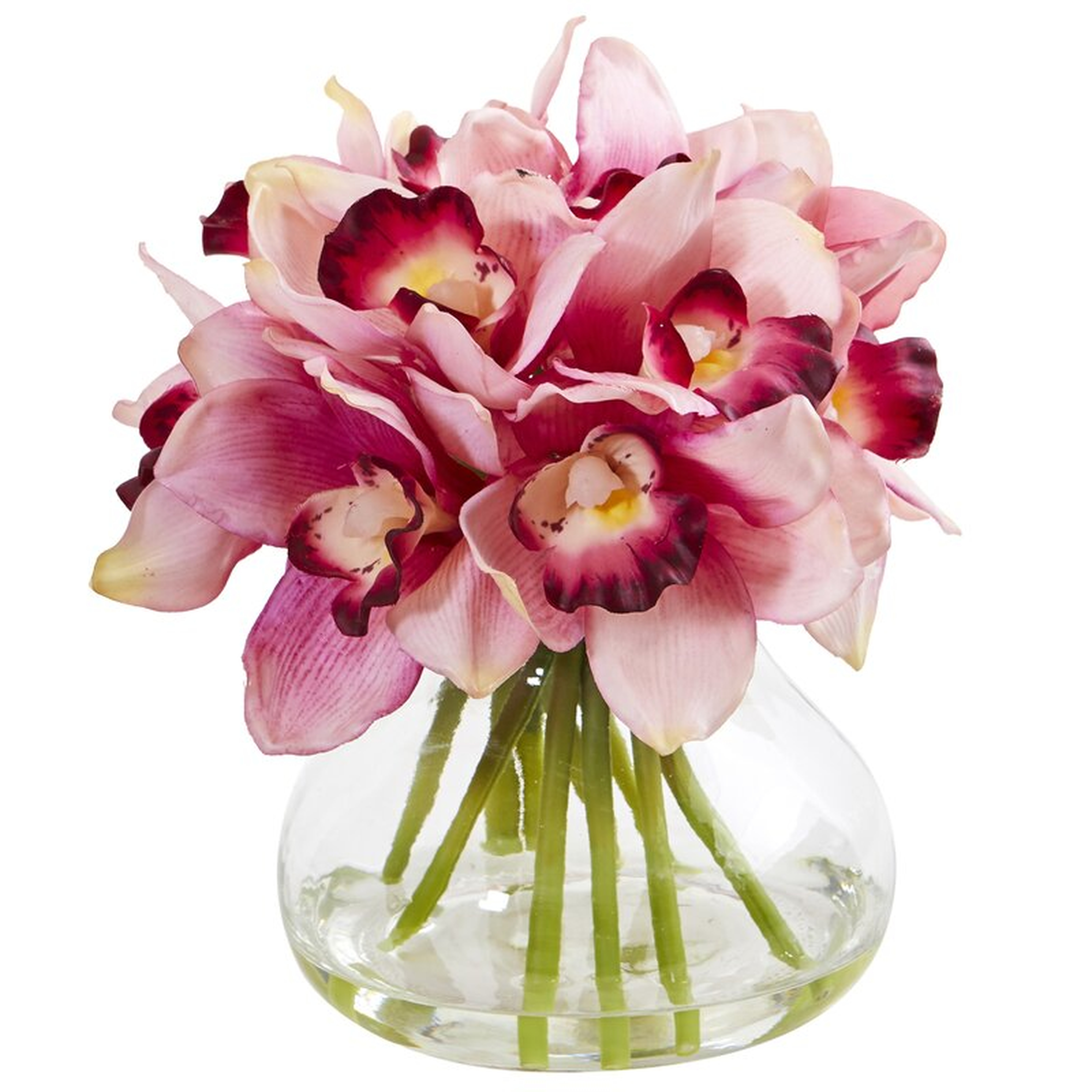 Artificial Cymbidium Orchids Floral Arrangement in Vase - Wayfair