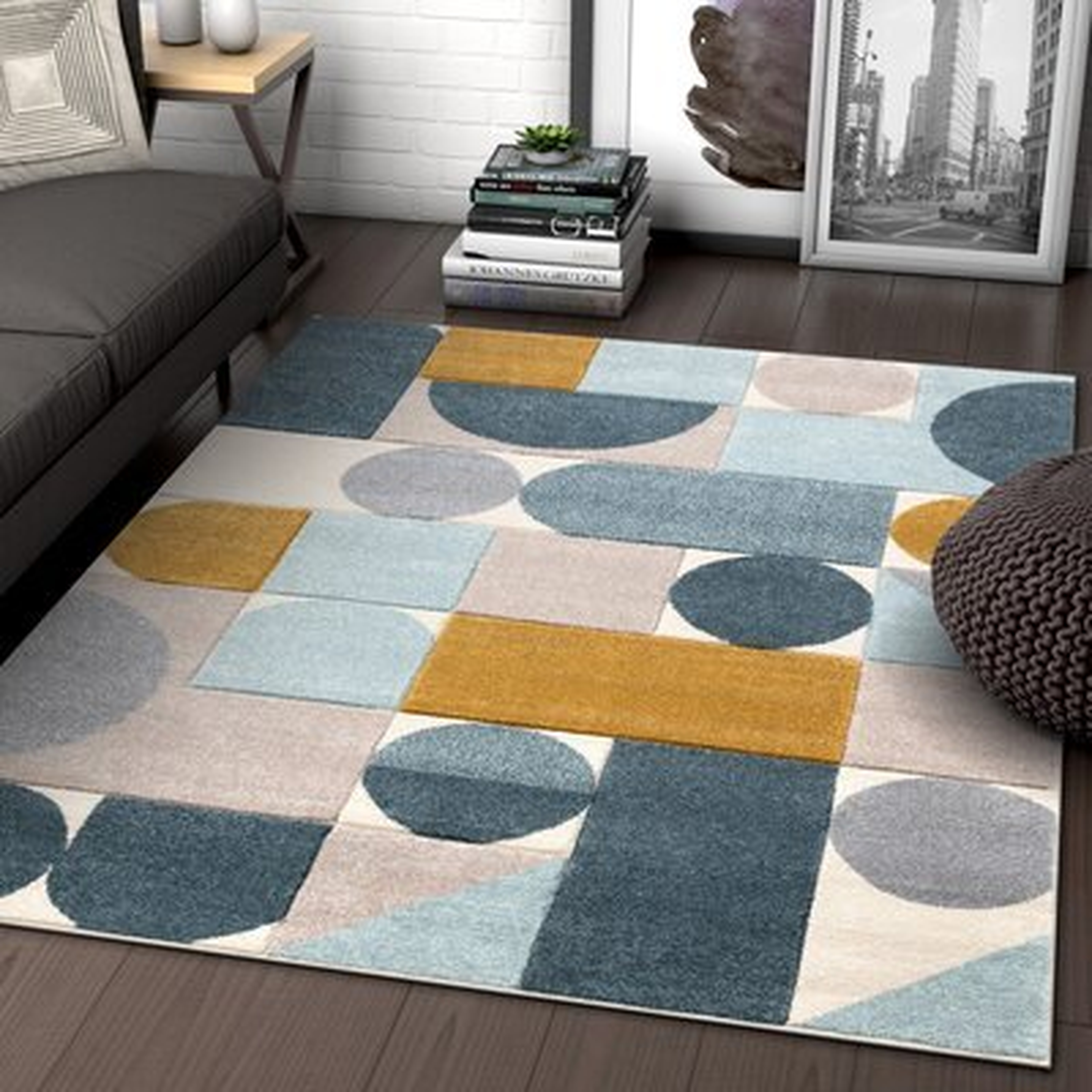 Ruby Geometric Teal Blue/Gray/Gold Area Rug - Wayfair