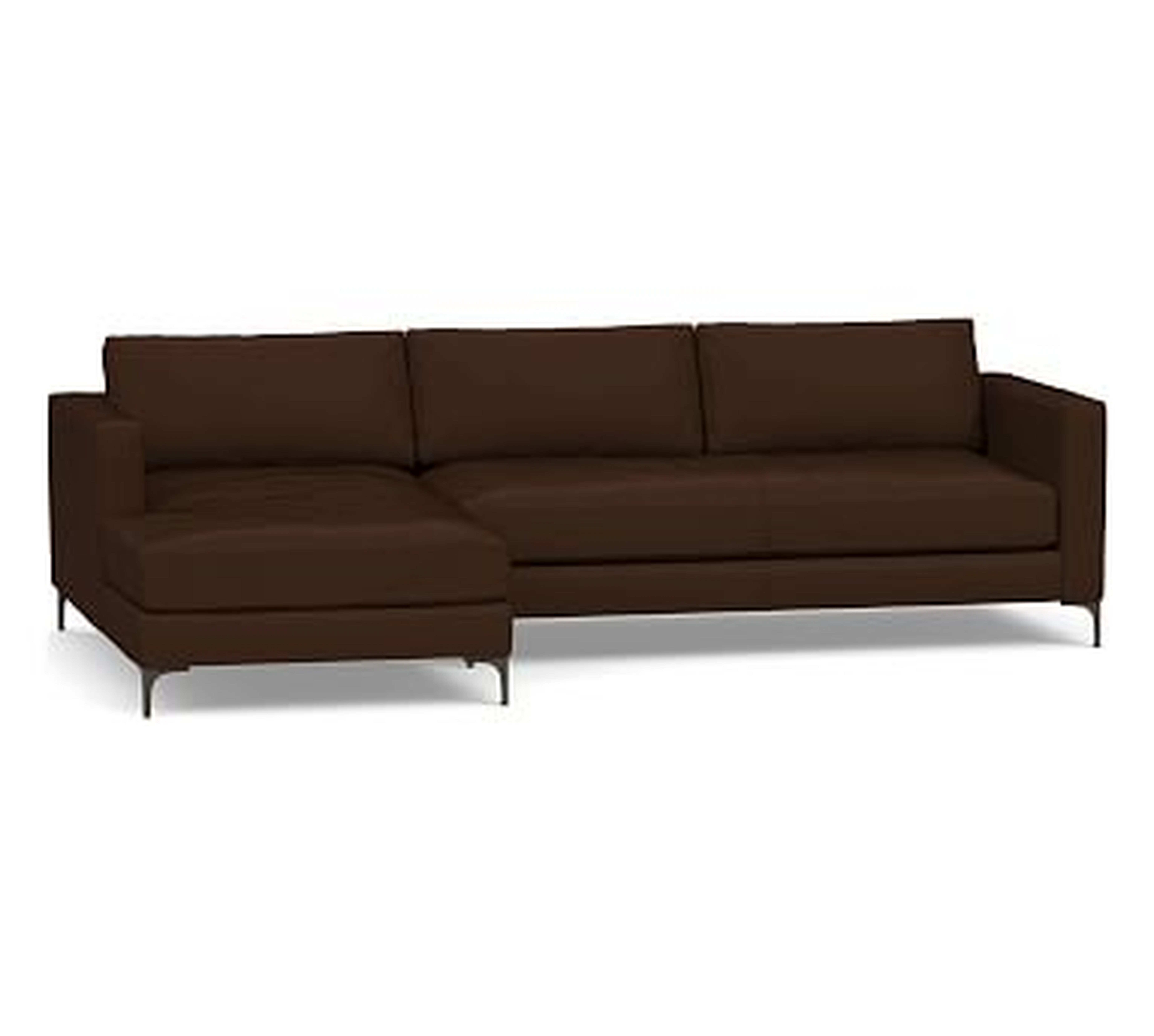 Jake Leather Right Arm Sofa with Chaise Sectional, Down Blend Wrapped Cushions, Nubuck Cocoa - Pottery Barn