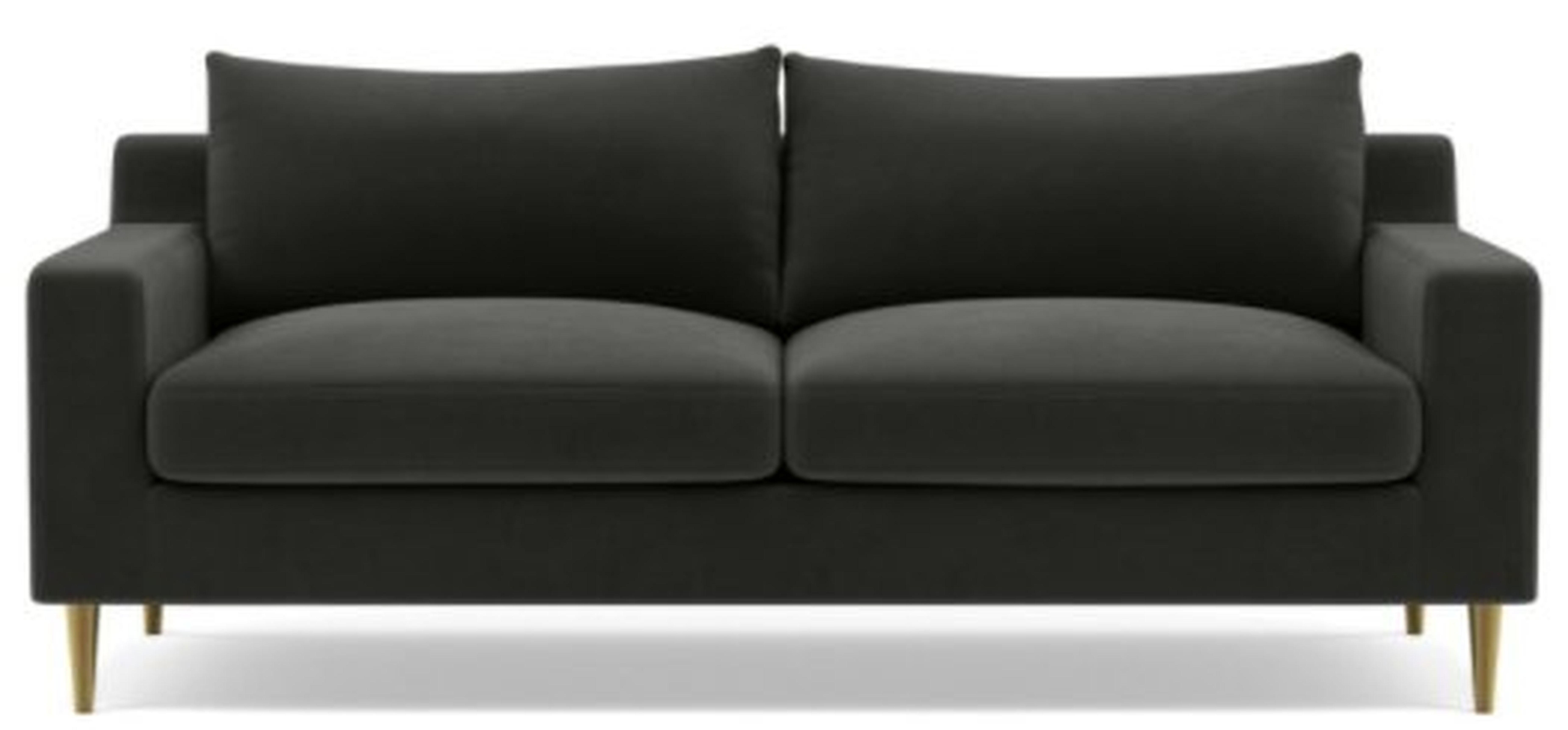 SLOAN Fabric 2-Seat Sofa// Cosmic Performance Velvet//Brass Plated Tapered Legs//87" Sofa 40" Deep//2 Cushions Standard down - Interior Define