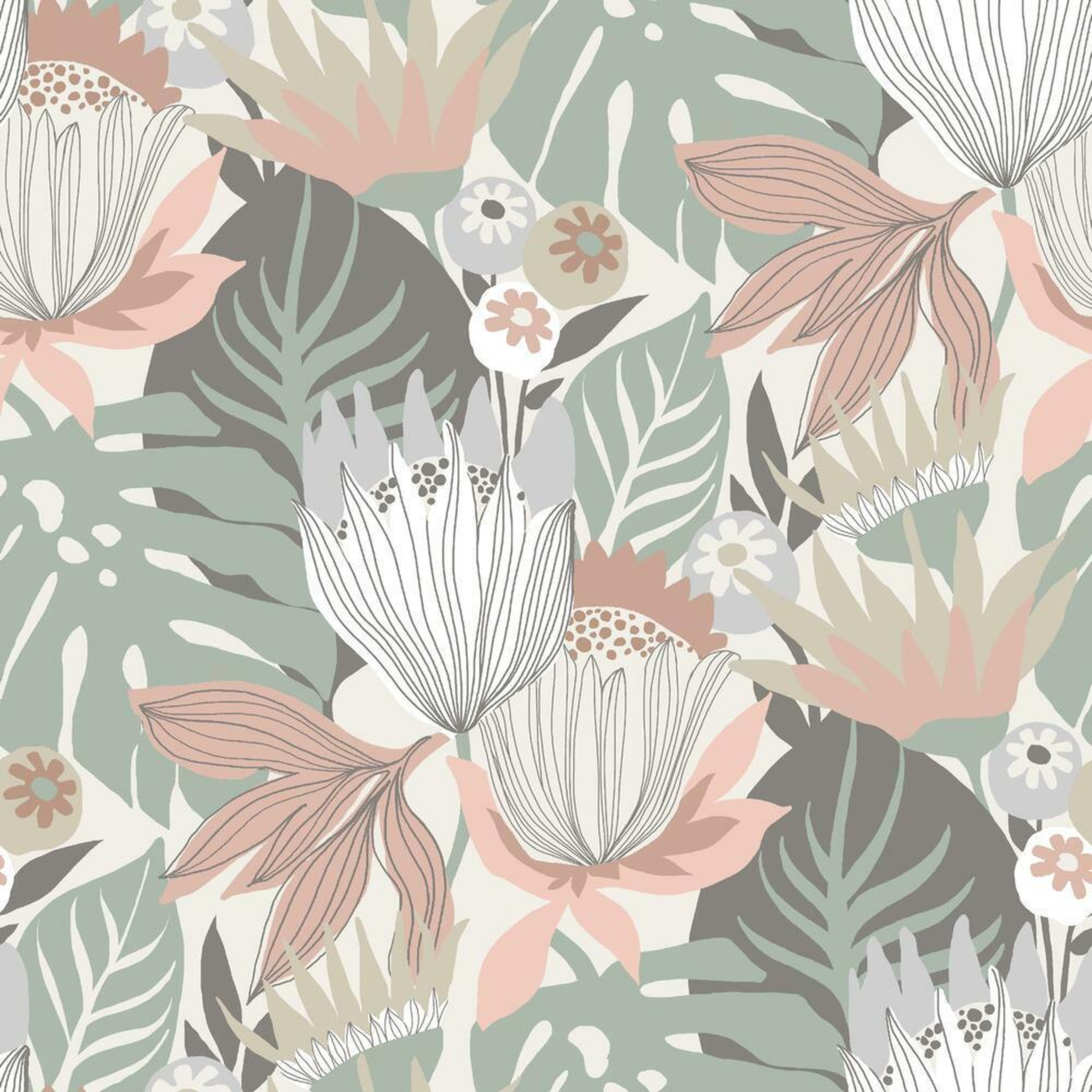 Retro Tropical Leaves Peel and Stick Wallpaper - York Wallcoverings