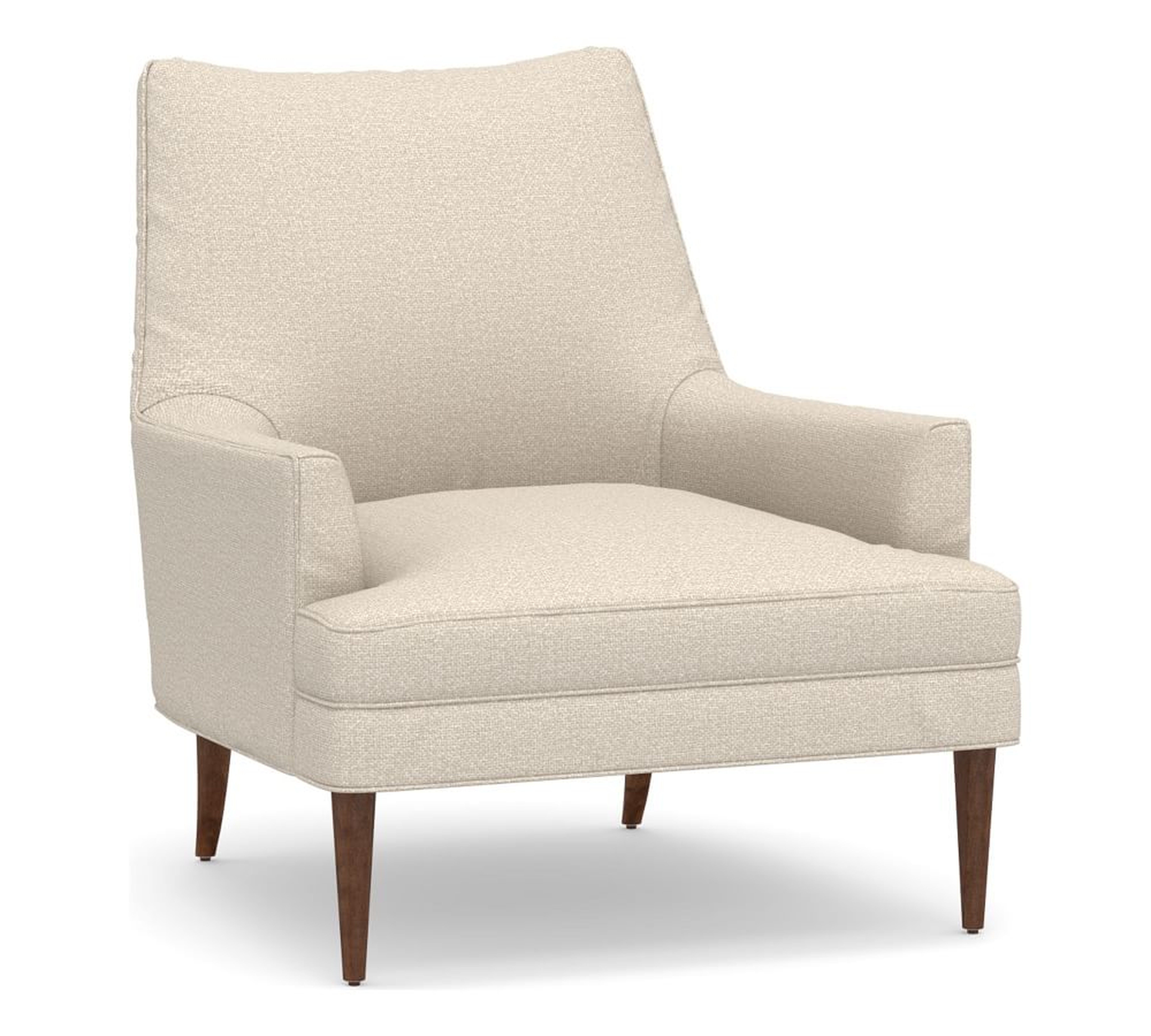 Reyes Upholstered Armchair, Polyester Wrapped Cushions, Performance Chateau Basketweave Oatmeal - Pottery Barn