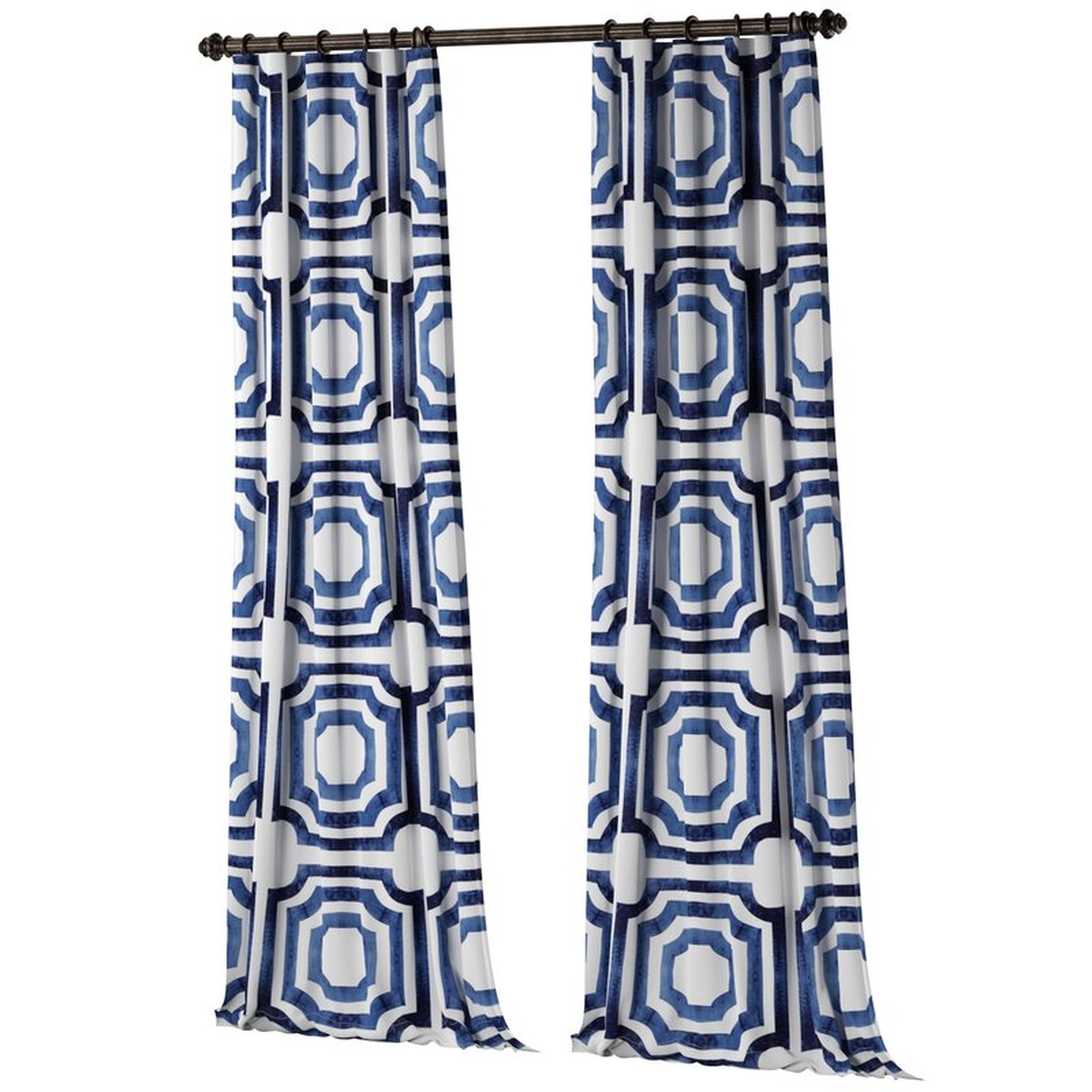 Donato Geometric Printed Cotton Room Darkening Rod Pocket Single Curtain Panel - Blue, 120" - Wayfair