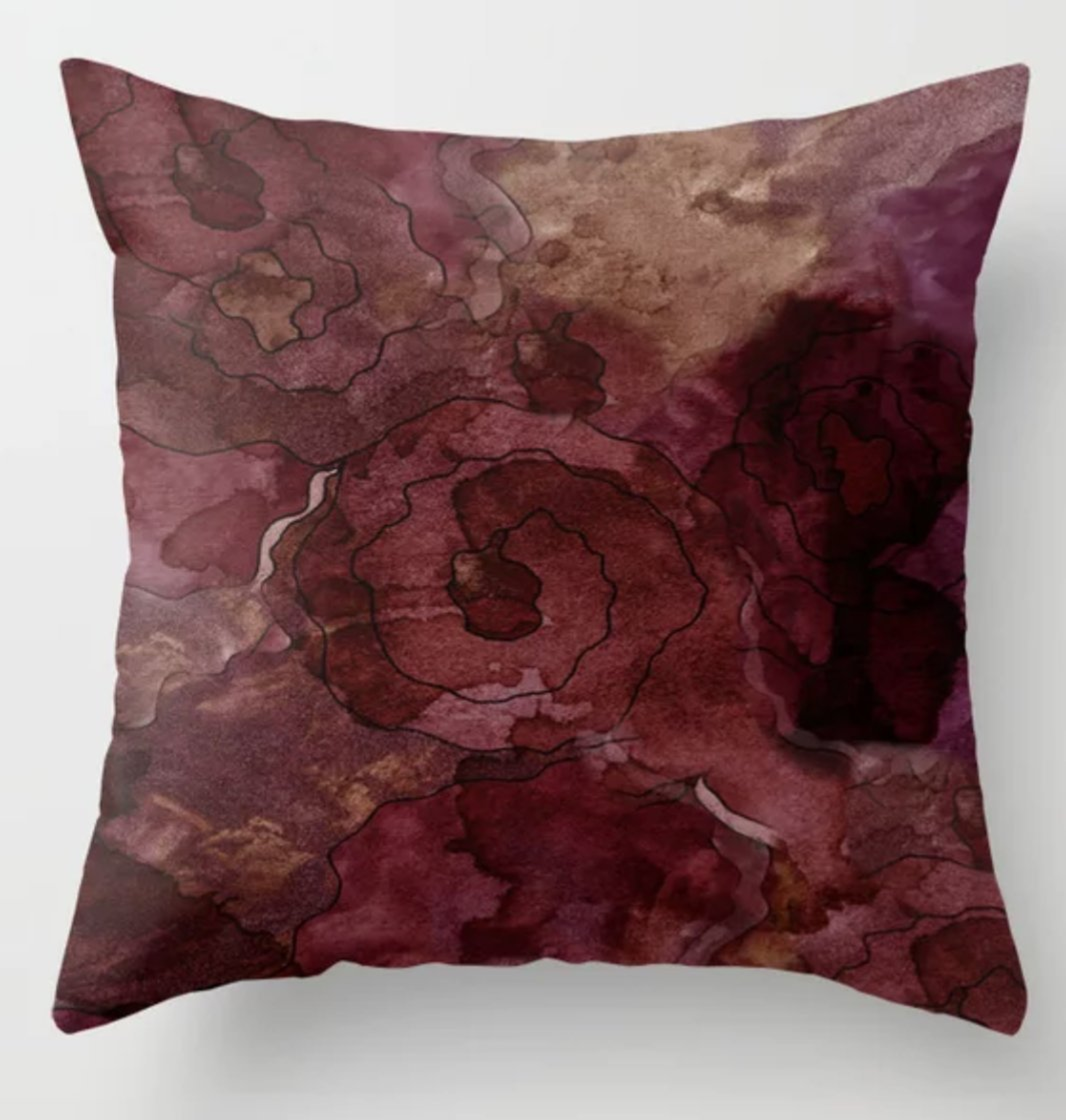 Rose, Burgundy and Merlot Watercolor Flowers Throw Pillow - Society6
