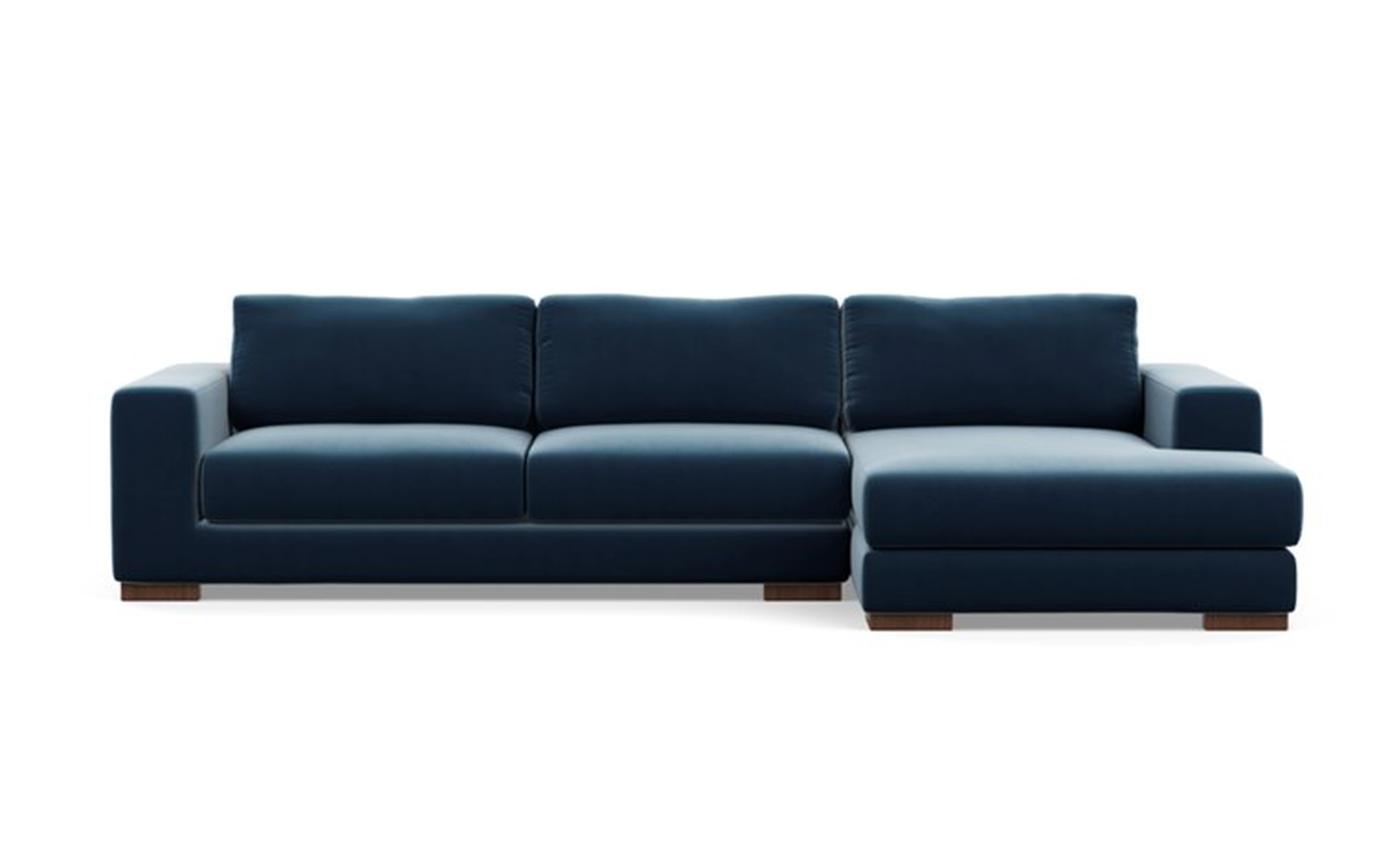Henry Chaise Sectional with Sapphire Fabric and Oiled Walnut legs - Interior Define