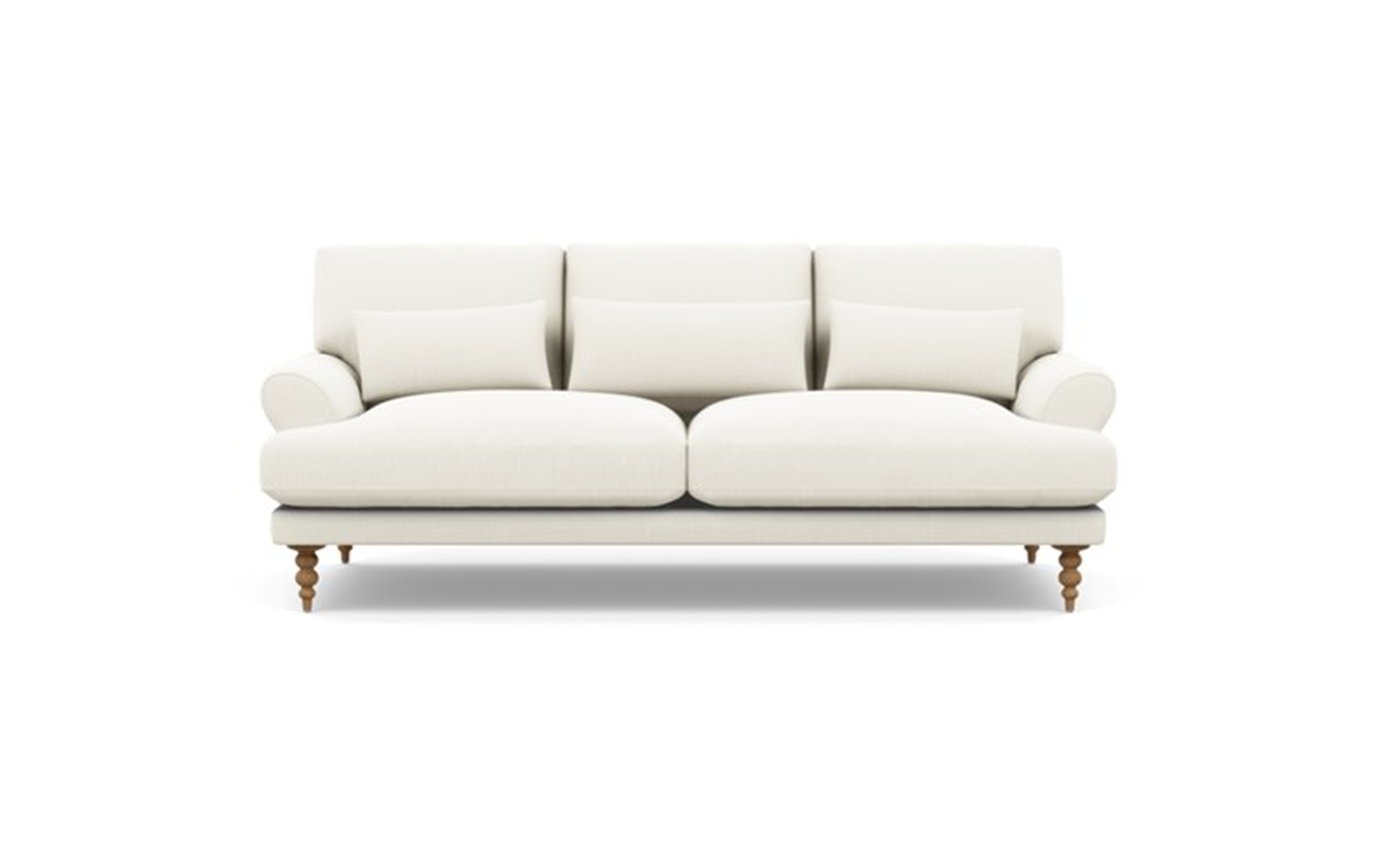 Maxwell Apartment Sofa in Ivory Heavy Cloth - Natural Oak Tapered Turned Wood - 74" - Interior Define