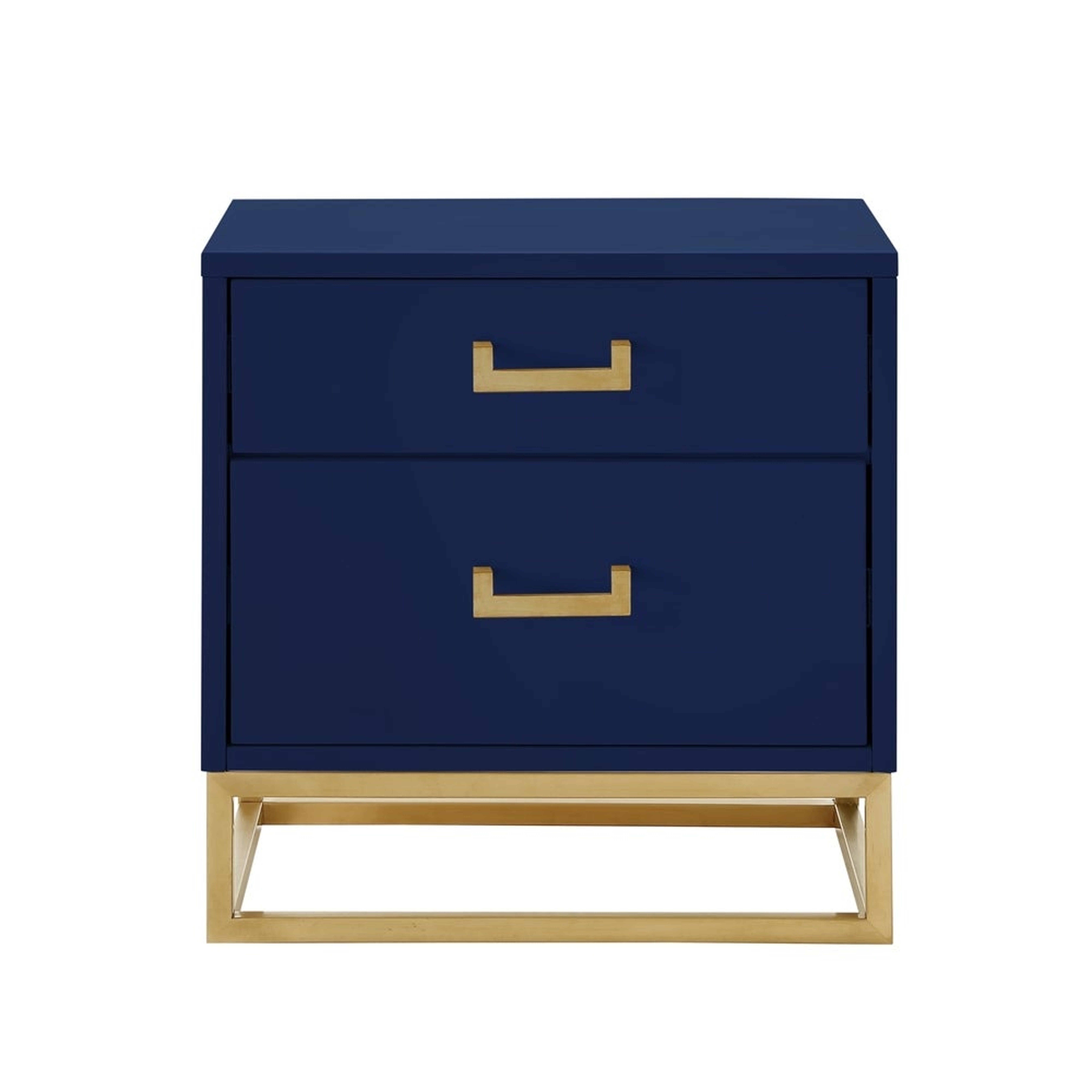 Nicole Miller Jin Side Table Nightstand High Gloss with Metal Base - Navy-Gold - Overstock