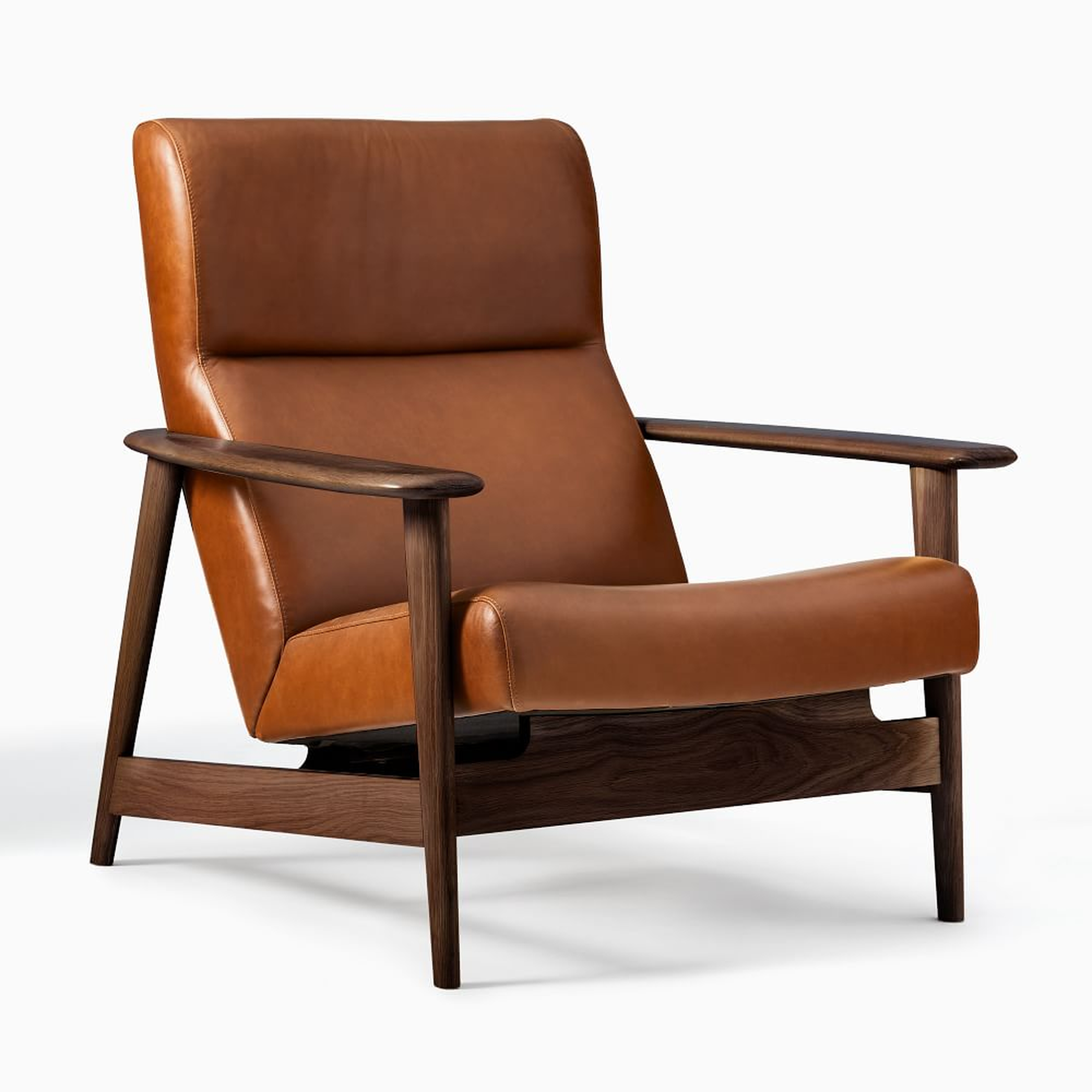 Mid-century Show Wood Highback Chair, Saddle Leather, Nut, Natural Oak - West Elm