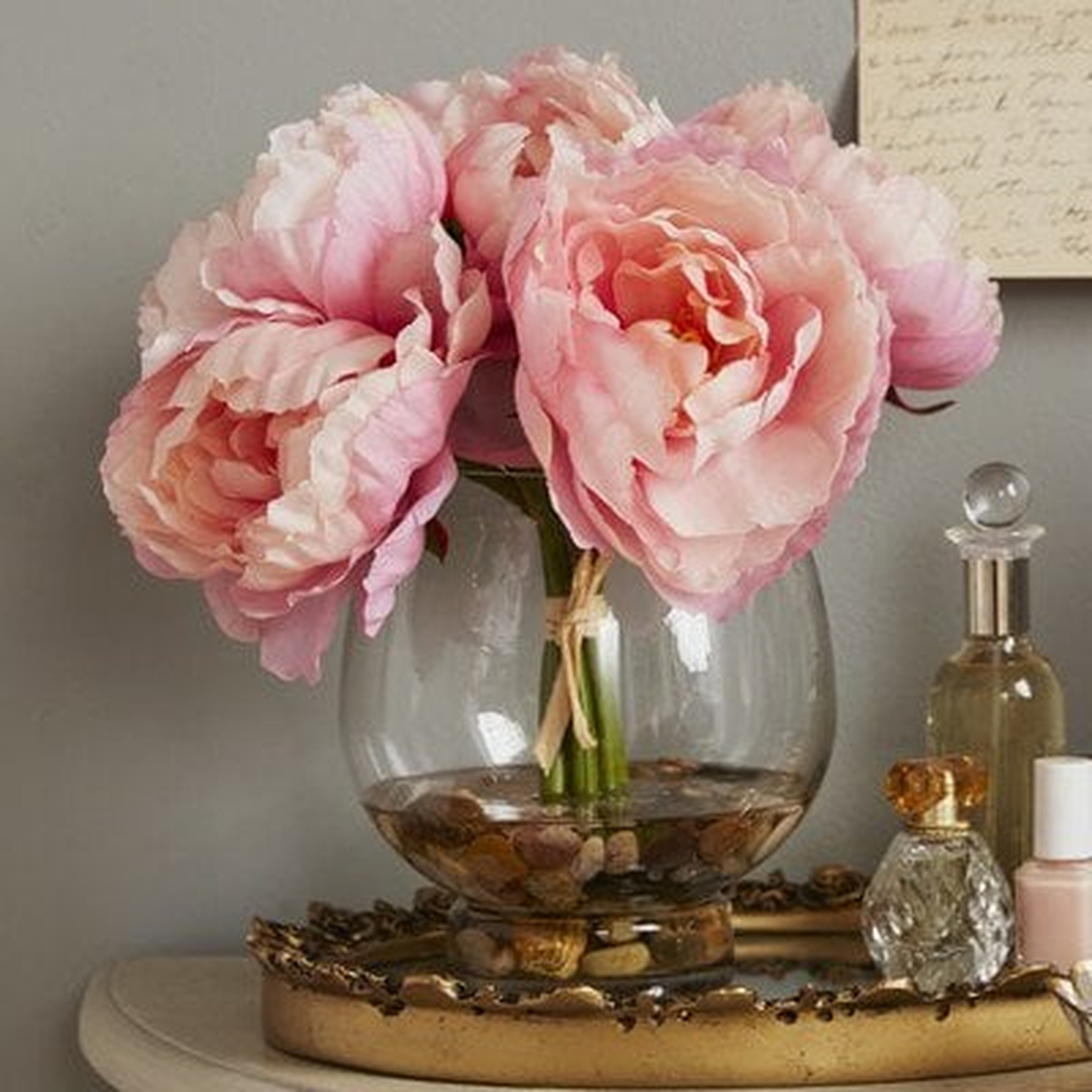 Peonies in a Glass Vase with River Rocks and Faux Water - Wayfair