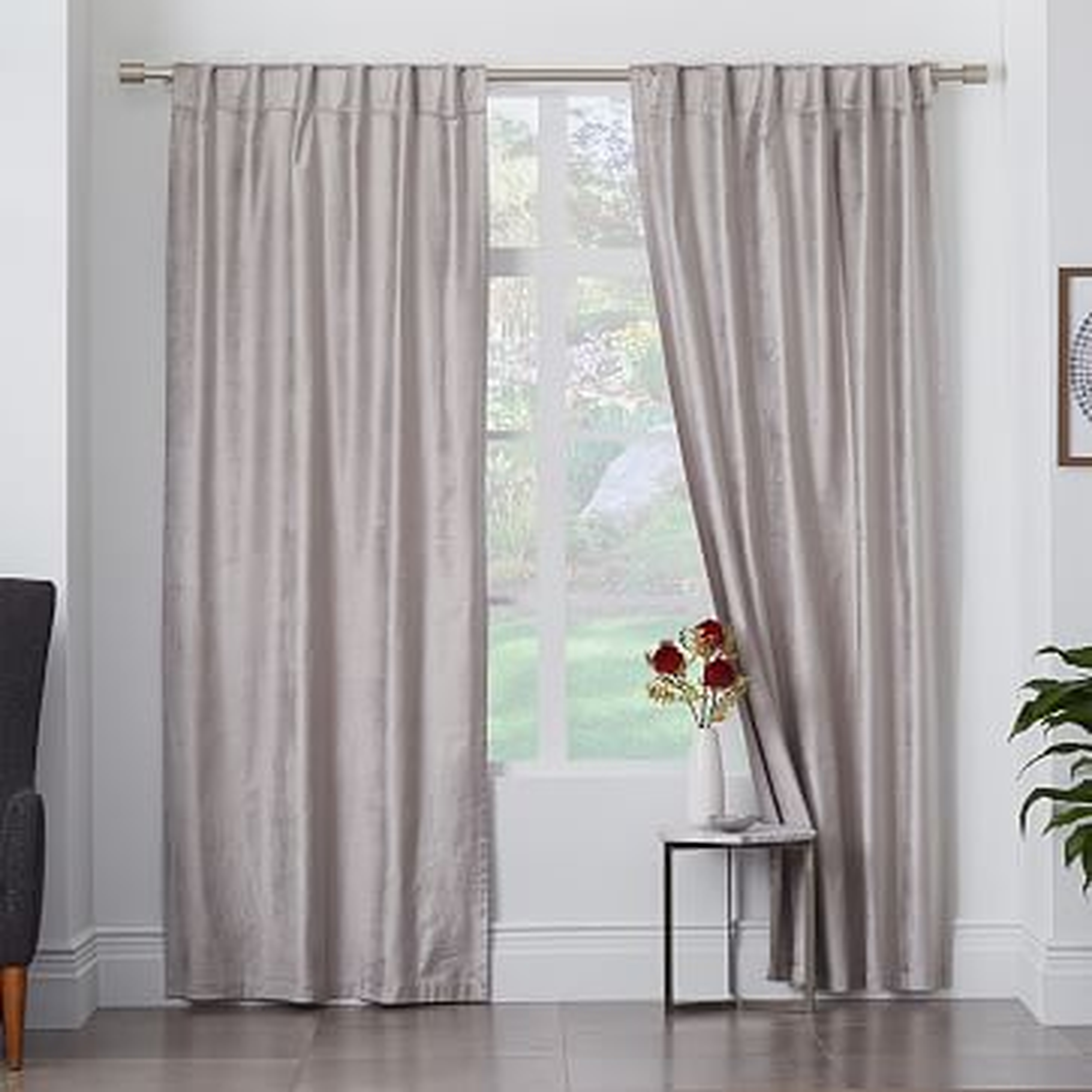 Cotton Luster Velvet Curtain + Blackout Panel, 48"x96", Individual , Platinum - West Elm