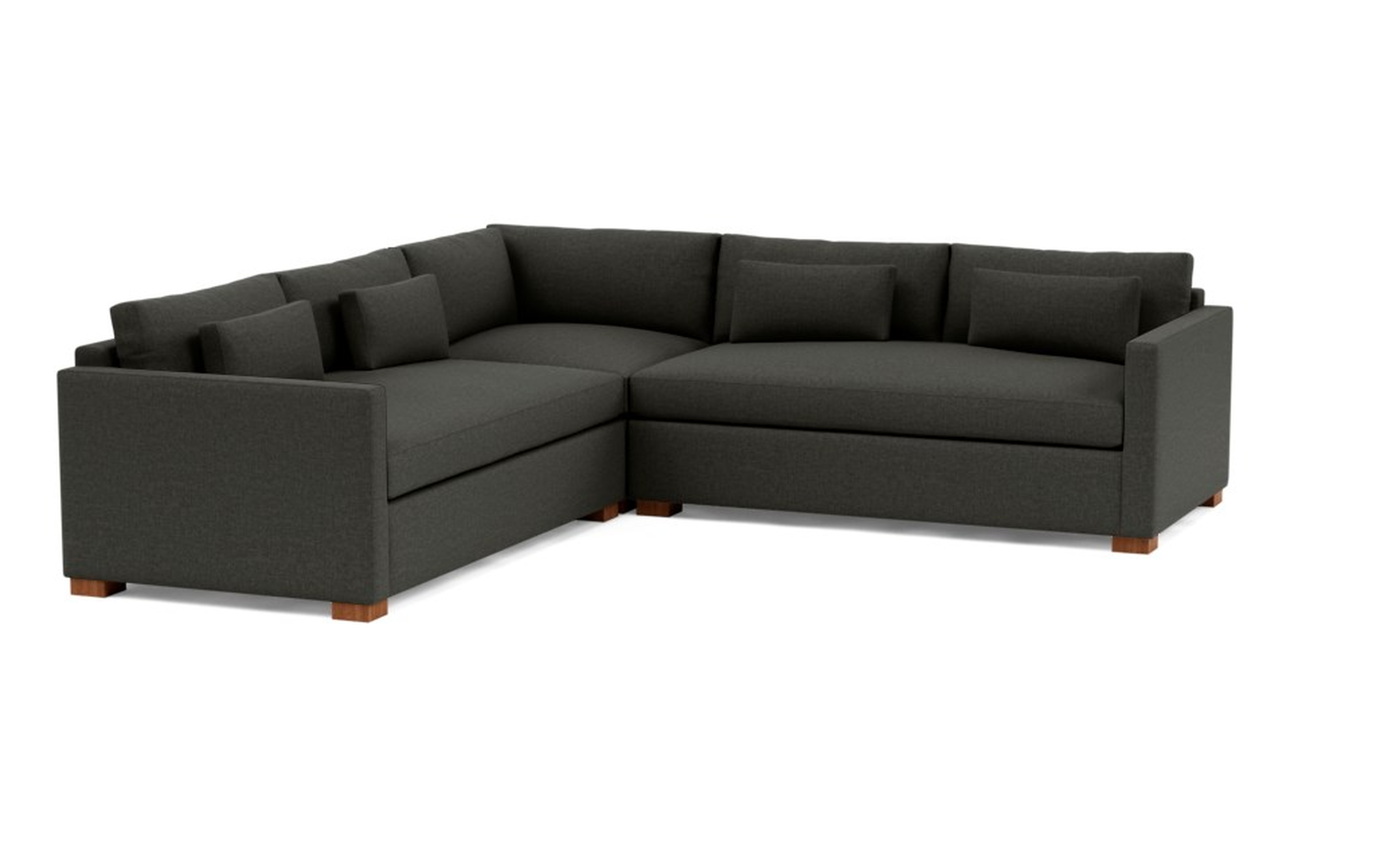 CHARLY Corner Sectional Sofa; Onyx Monochromatic Plush;Oiled Walnut Block Leg; 118"Length; Standard Down Blend - Interior Define