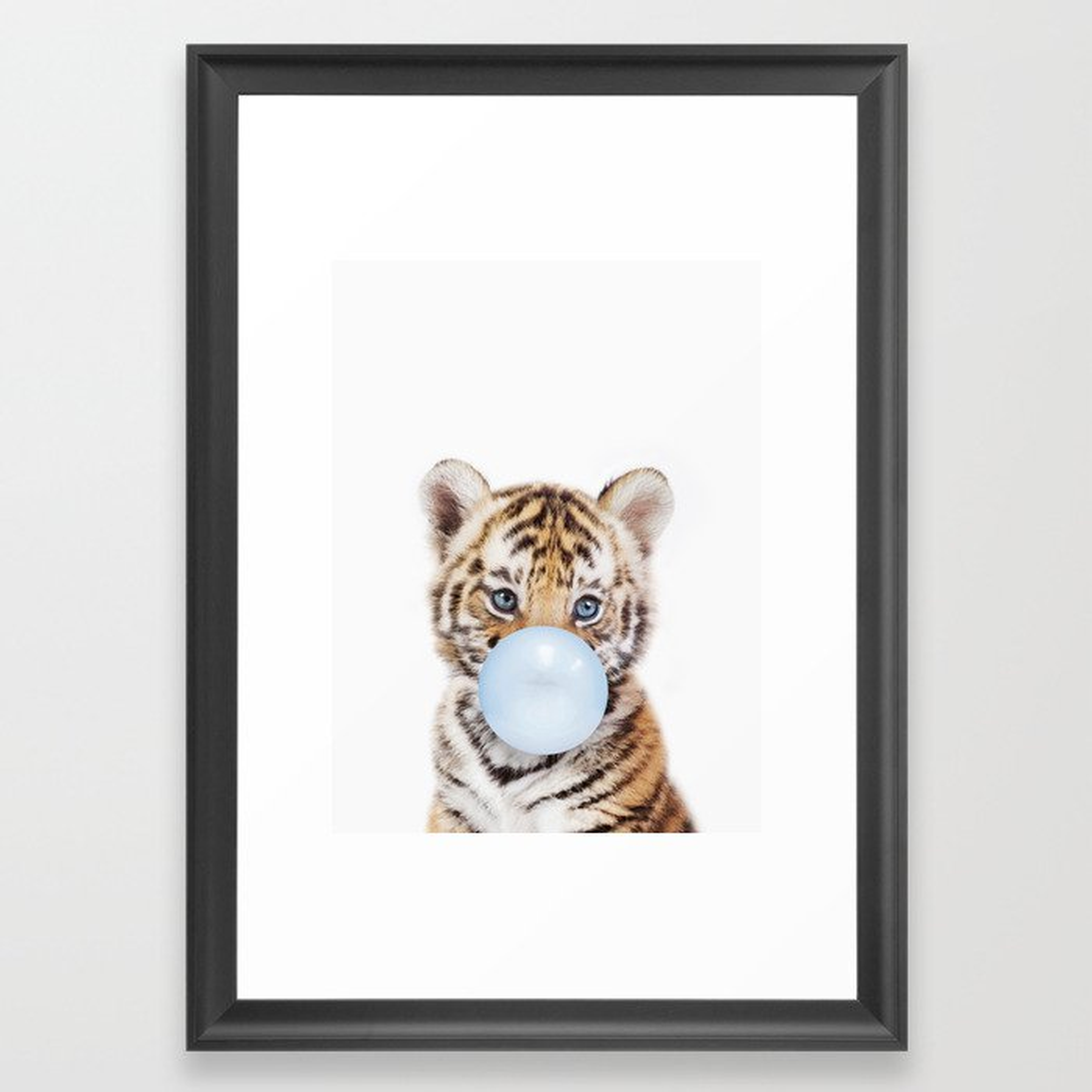Blue Bubble Gum Tiger Cub Framed Art Print - 15"x21" - Scoop Black - Society6