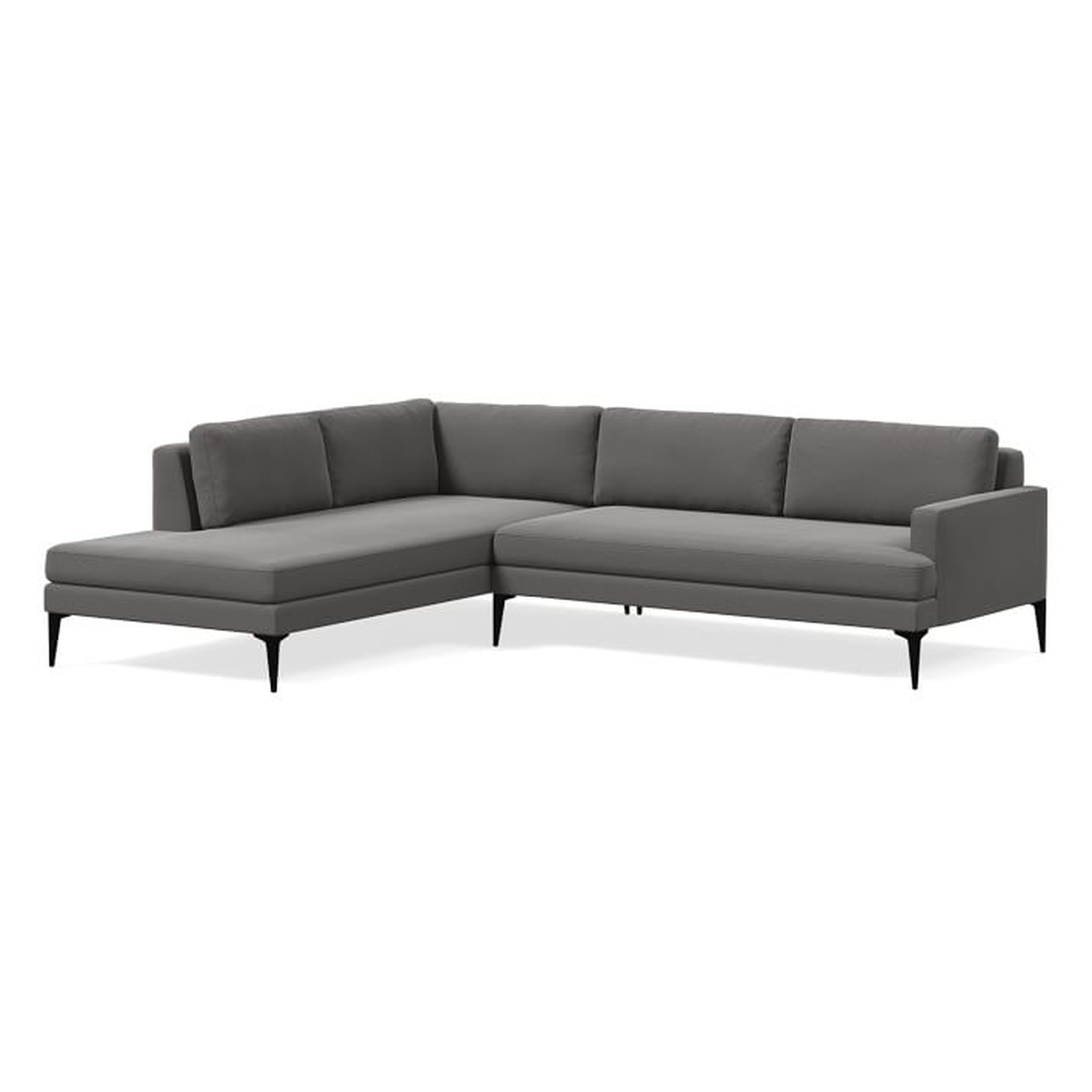 Andes 2-Seat Right Arm 2-Piece Terminal Chaise Sectional, Eco Weave, Dove, Blackened Brass - West Elm