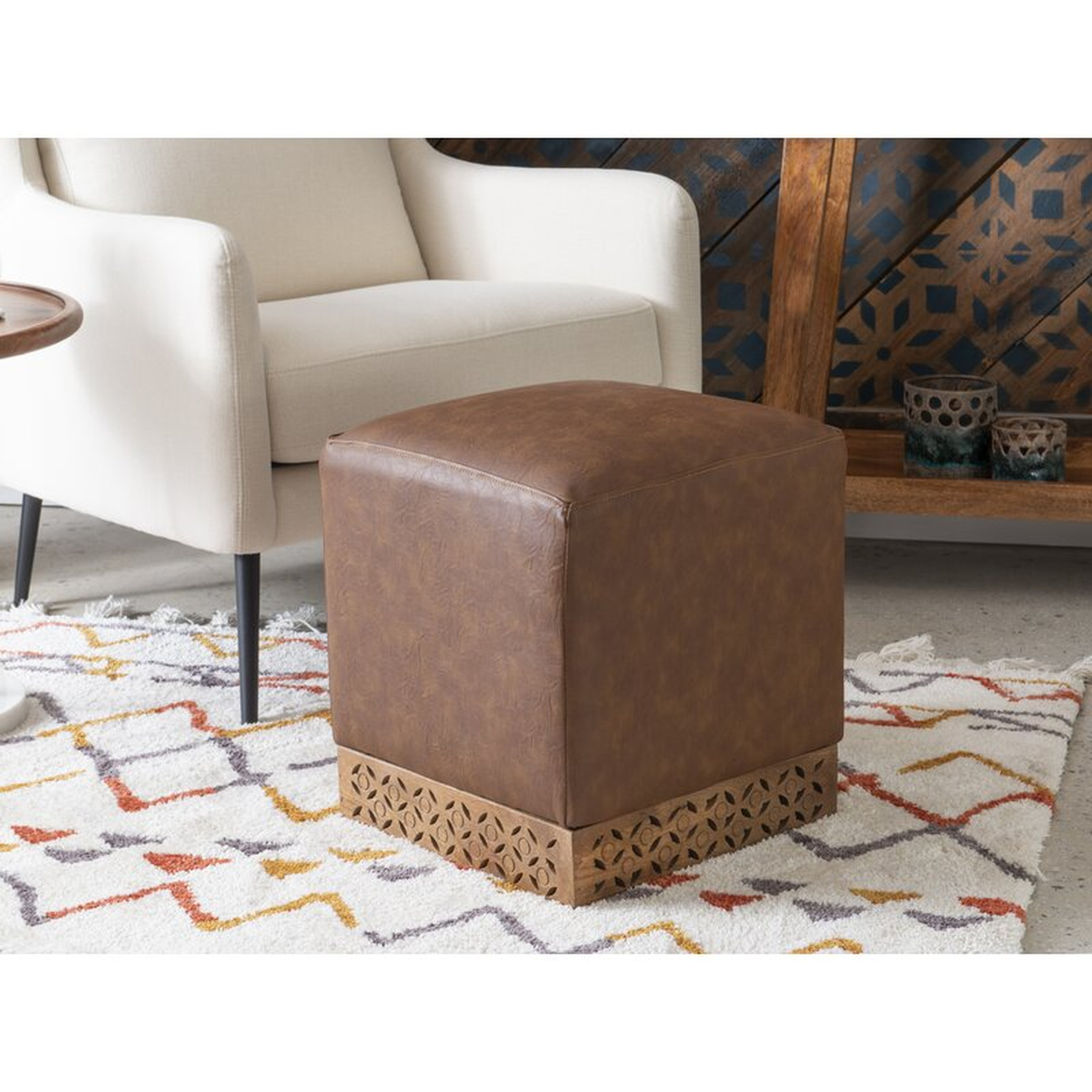 Alverta 16" Wide Faux Leather Square Cube Ottoman - Wayfair