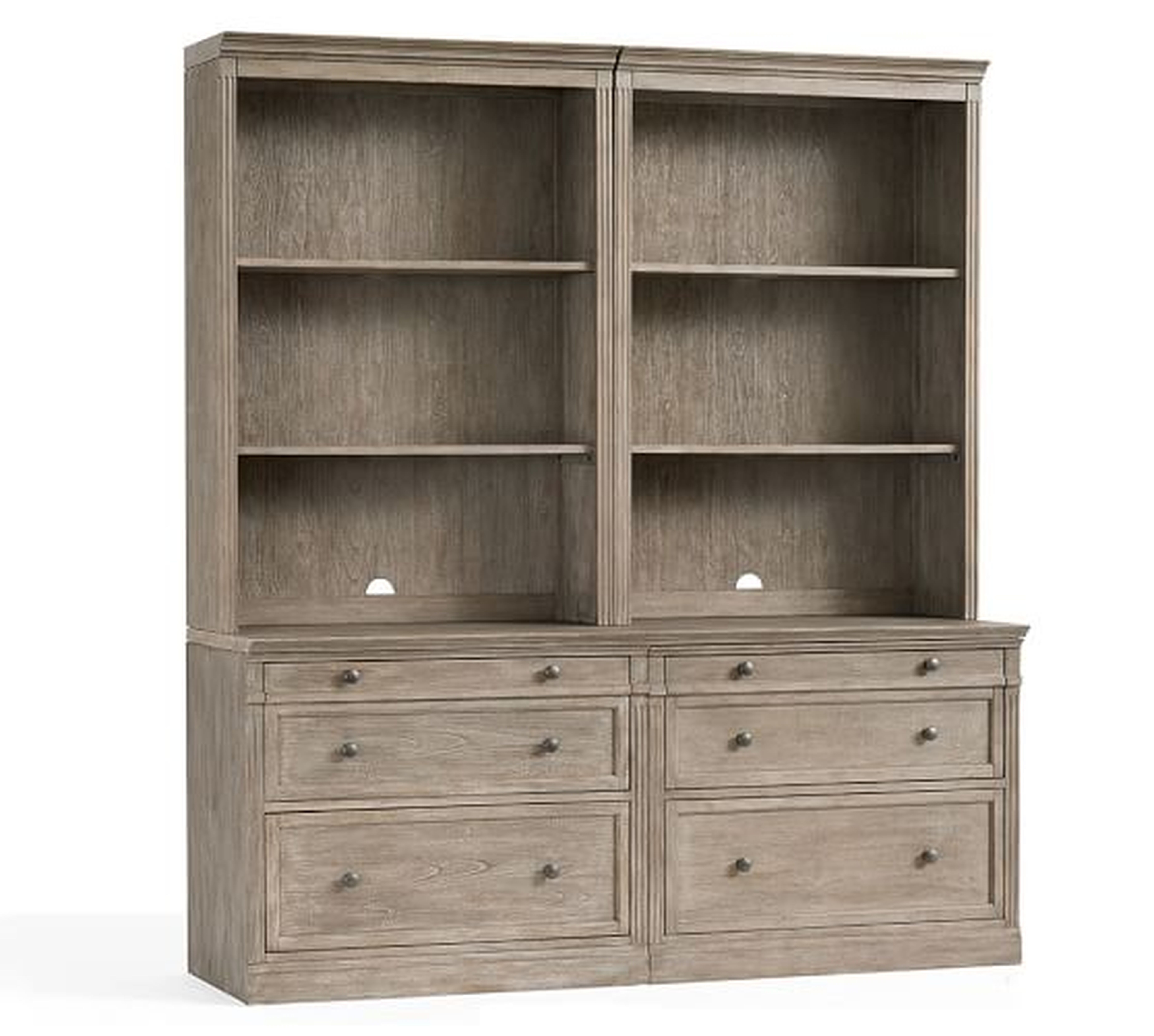 Livingston Double Bookcase With File Cabinets, Gray Wash - Pottery Barn