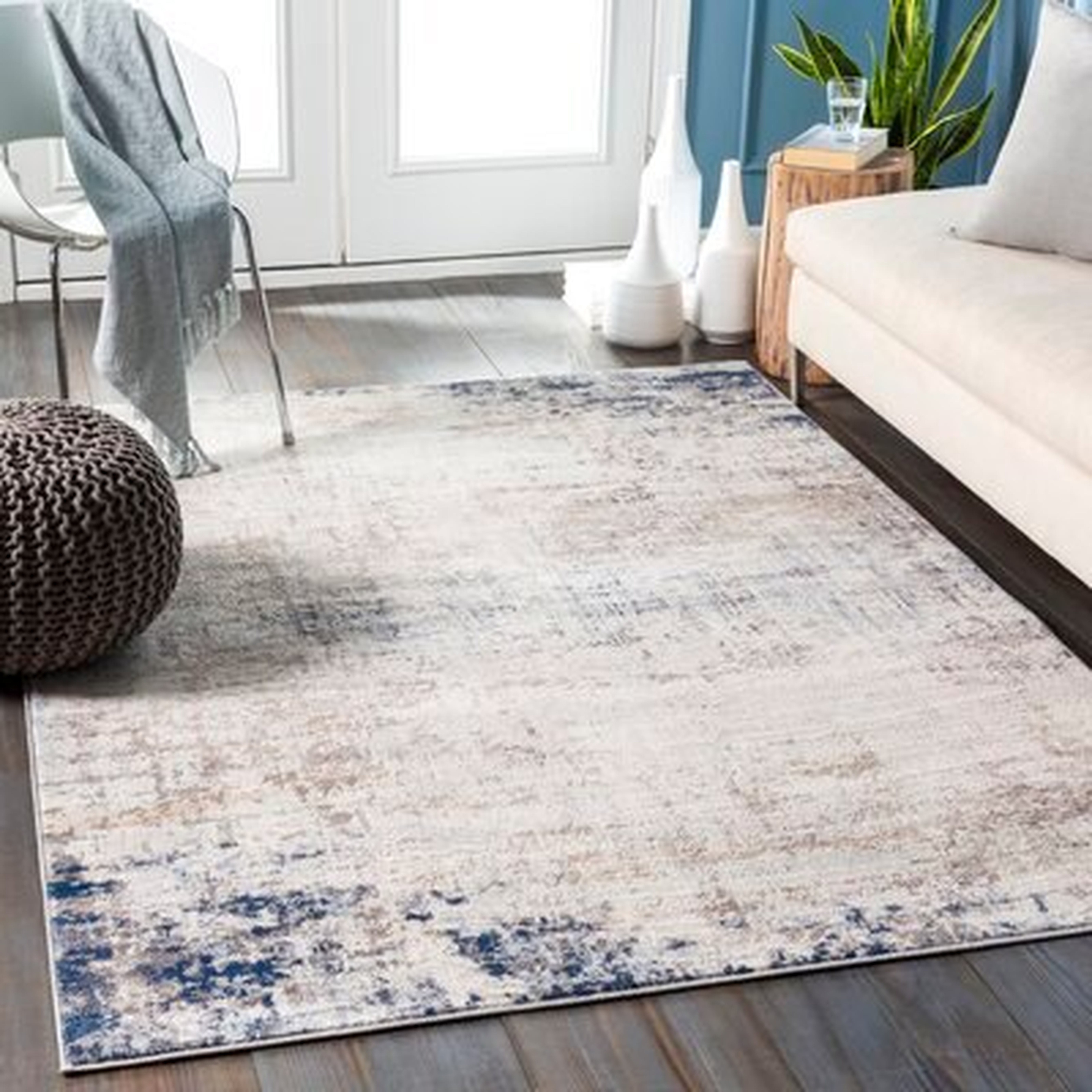 Mac Distressed Abstract Tan/Navy Area Rug - Wayfair