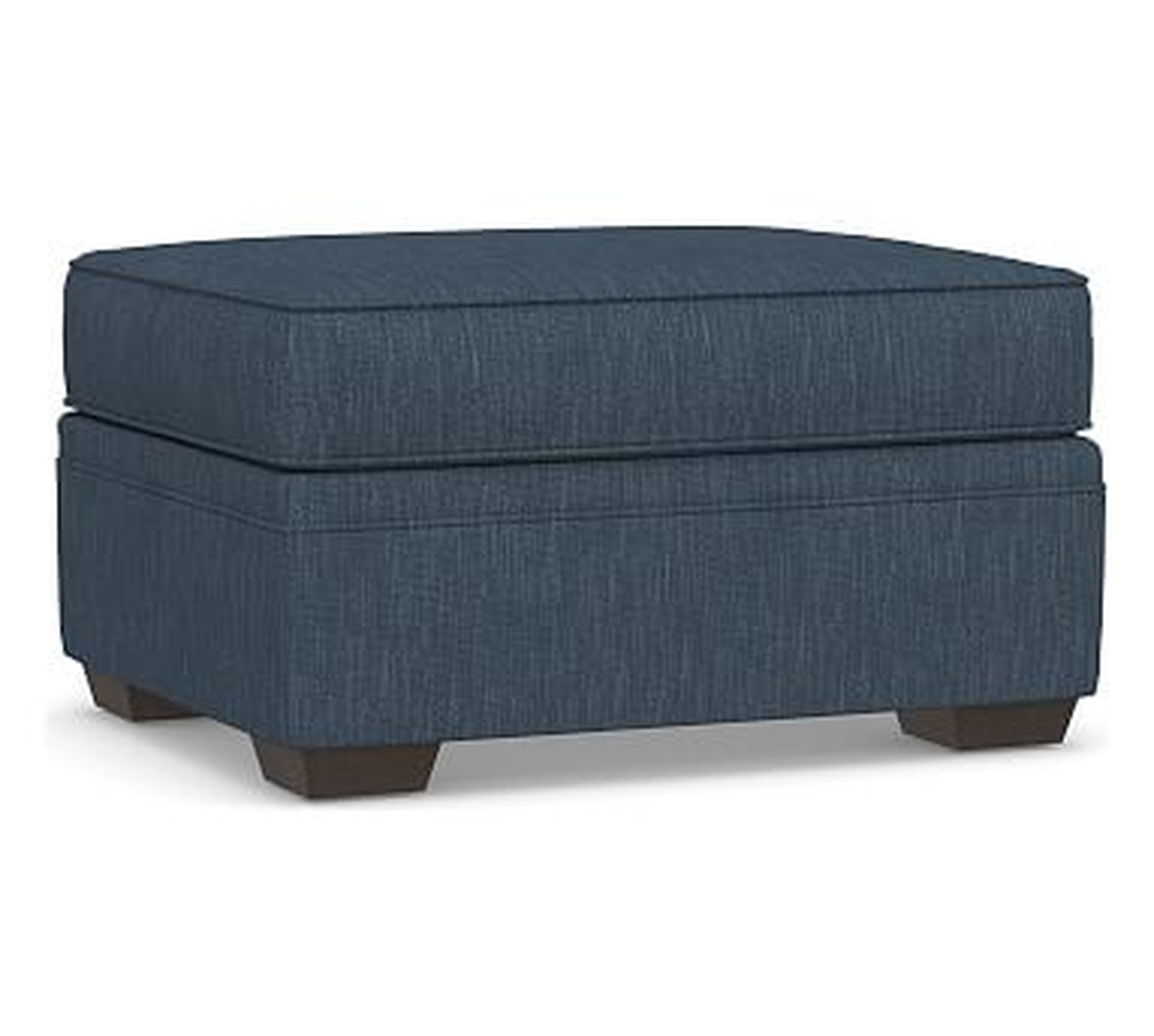 Pearce Roll Arm Upholstered Storage Ottoman, Polyester Wrapped Cushions, Performance Heathered Tweed Indigo - Pottery Barn