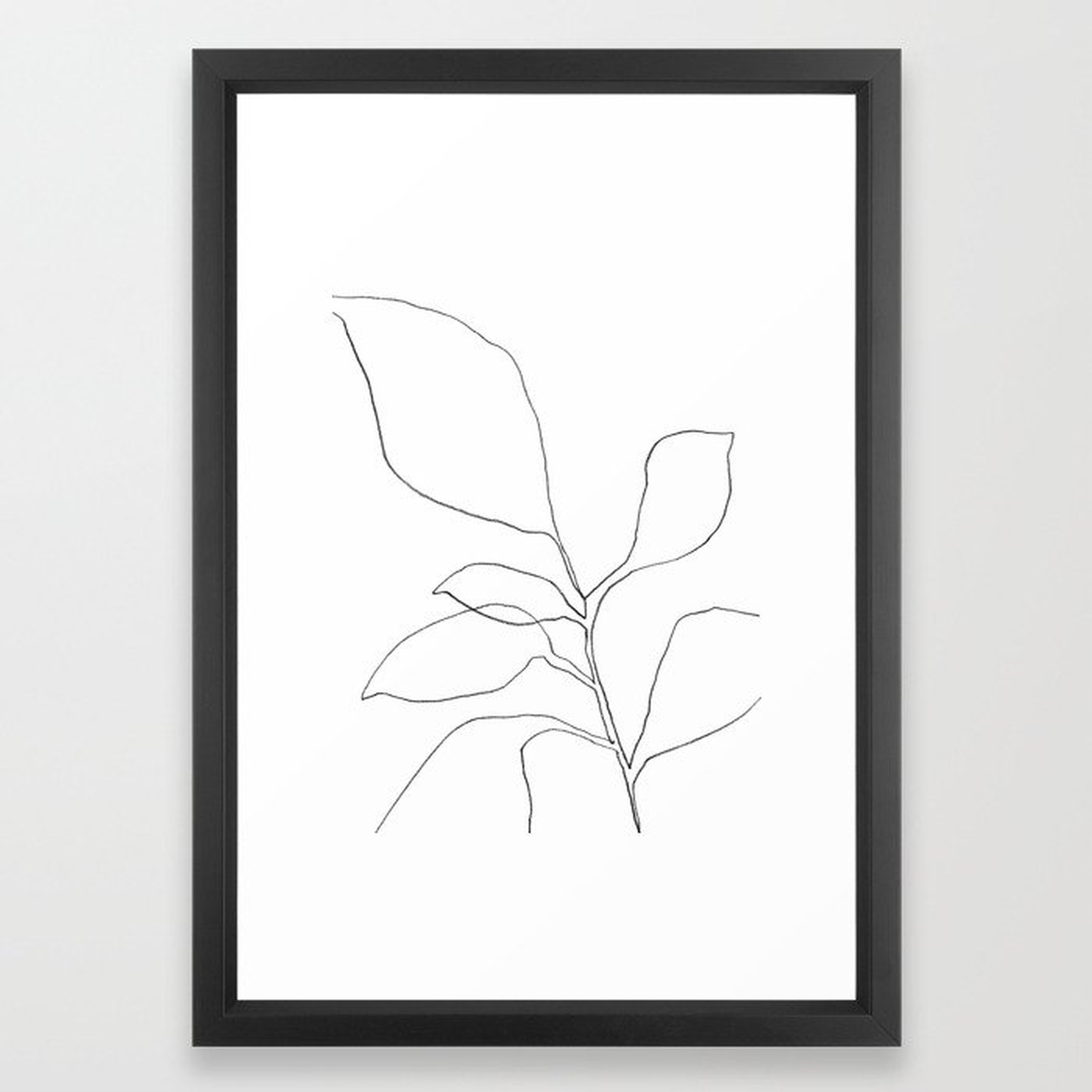 Six Leaf Plant - Minimalist Botanical Line Drawing Framed Art Print, 15" x 21" - Society6