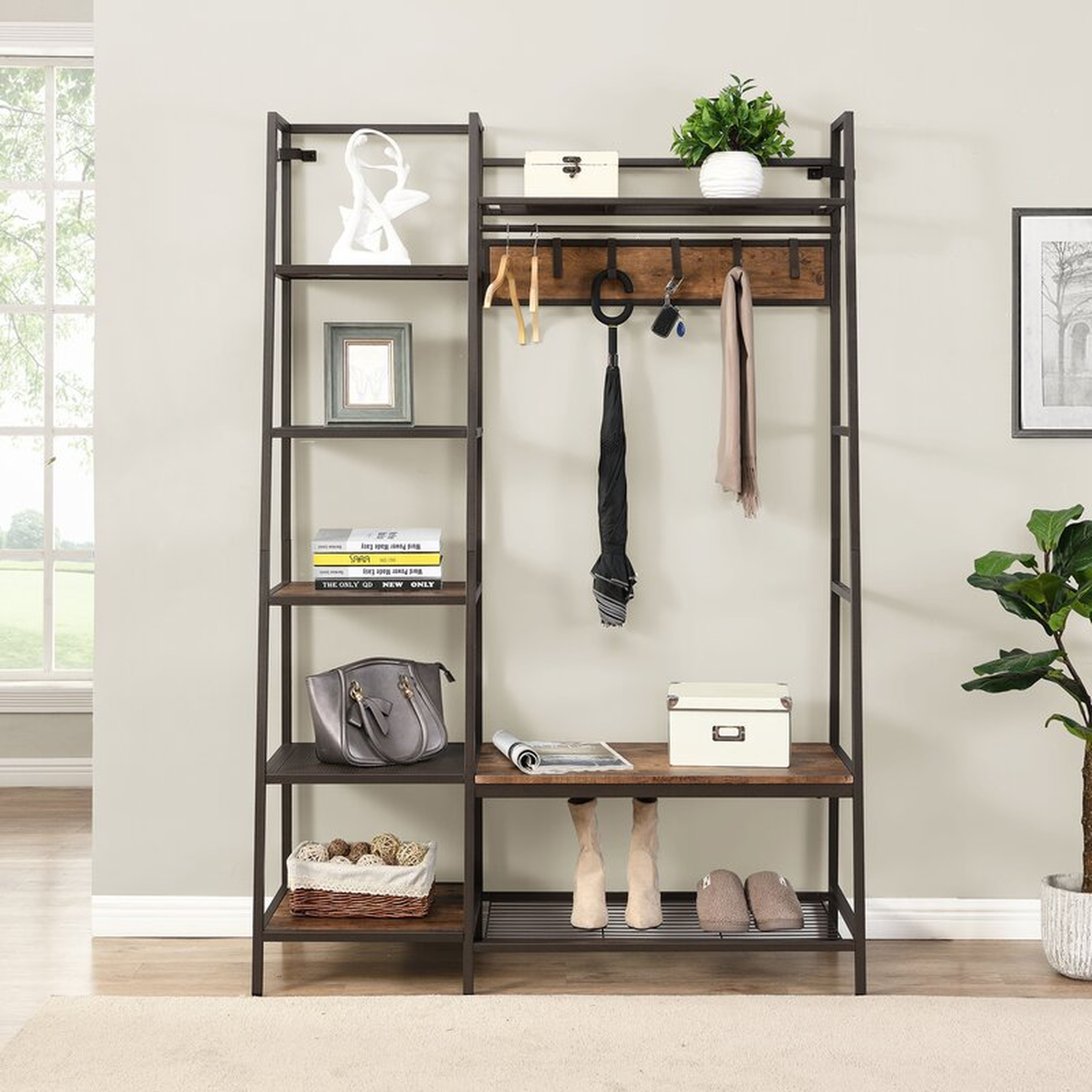 Roger Iron Hall Tree with Bench and Shoe Storage - Wayfair