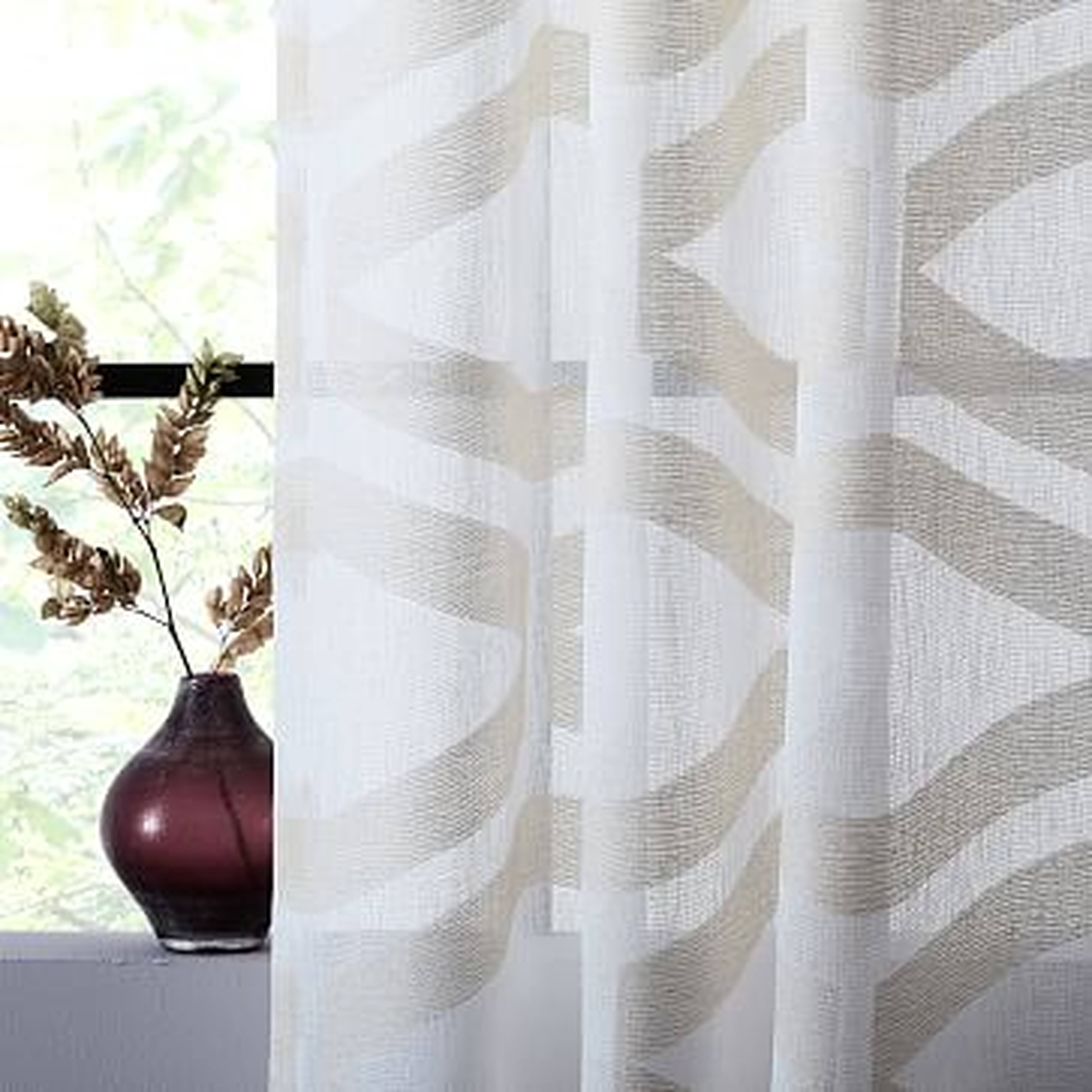 Sheer Clipped Jacquard Geo Curtain, Ivory, 48"x96" - West Elm