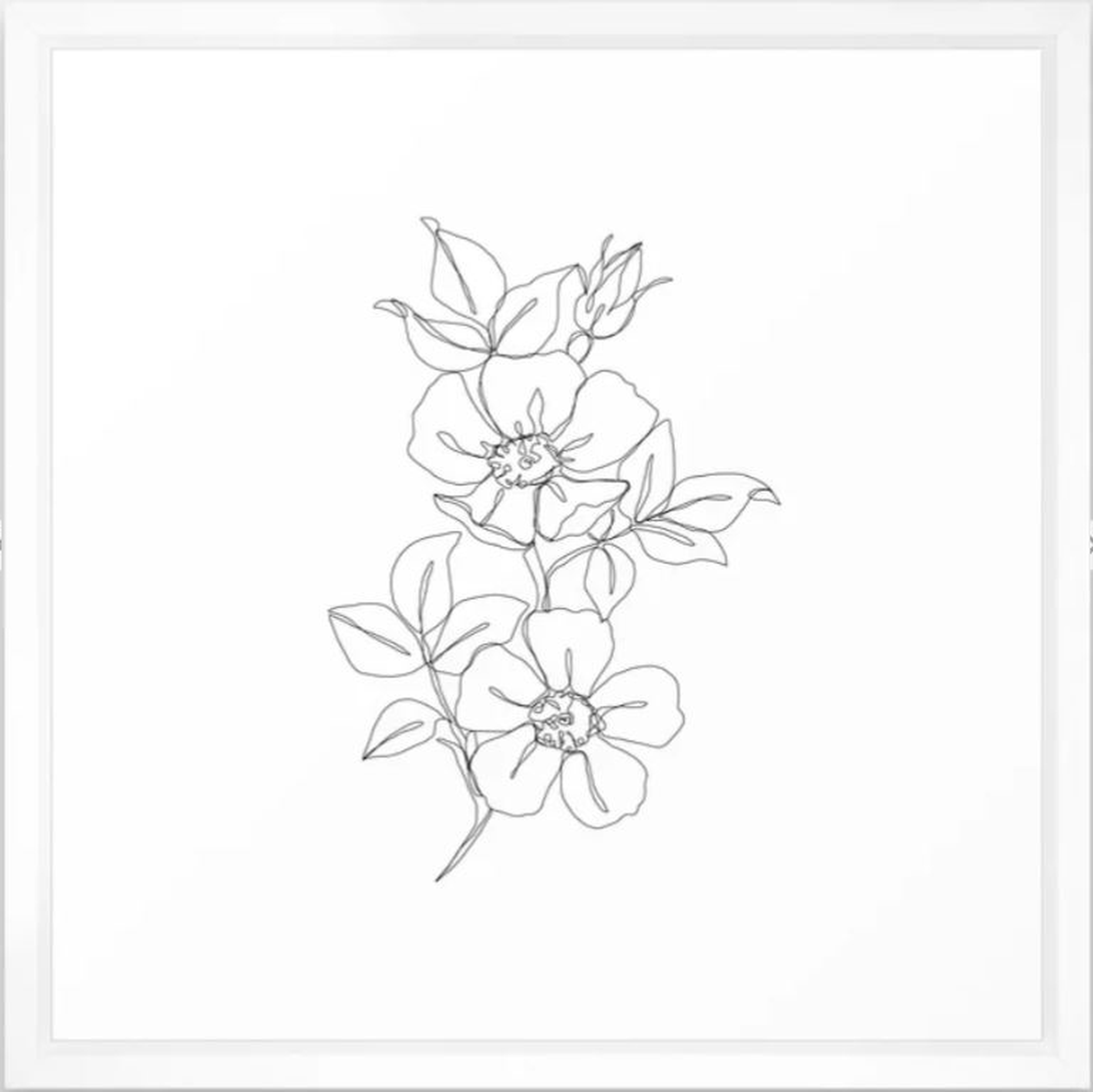 Floral one line drawing - Rose Framed Art Print 22x22 Vector White - Society6