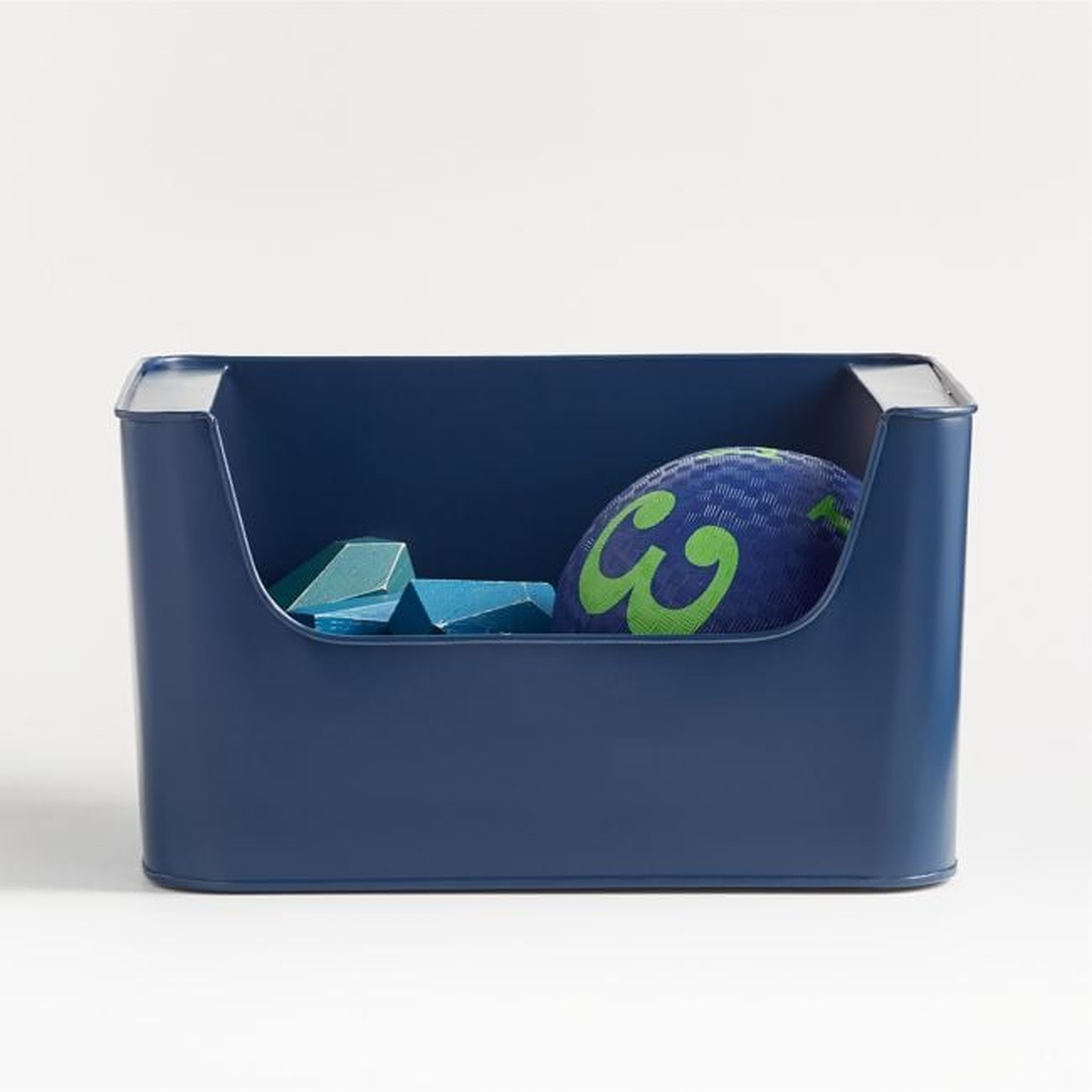 Small Dark Blue Metal Stacking Storage Bin - Crate and Barrel