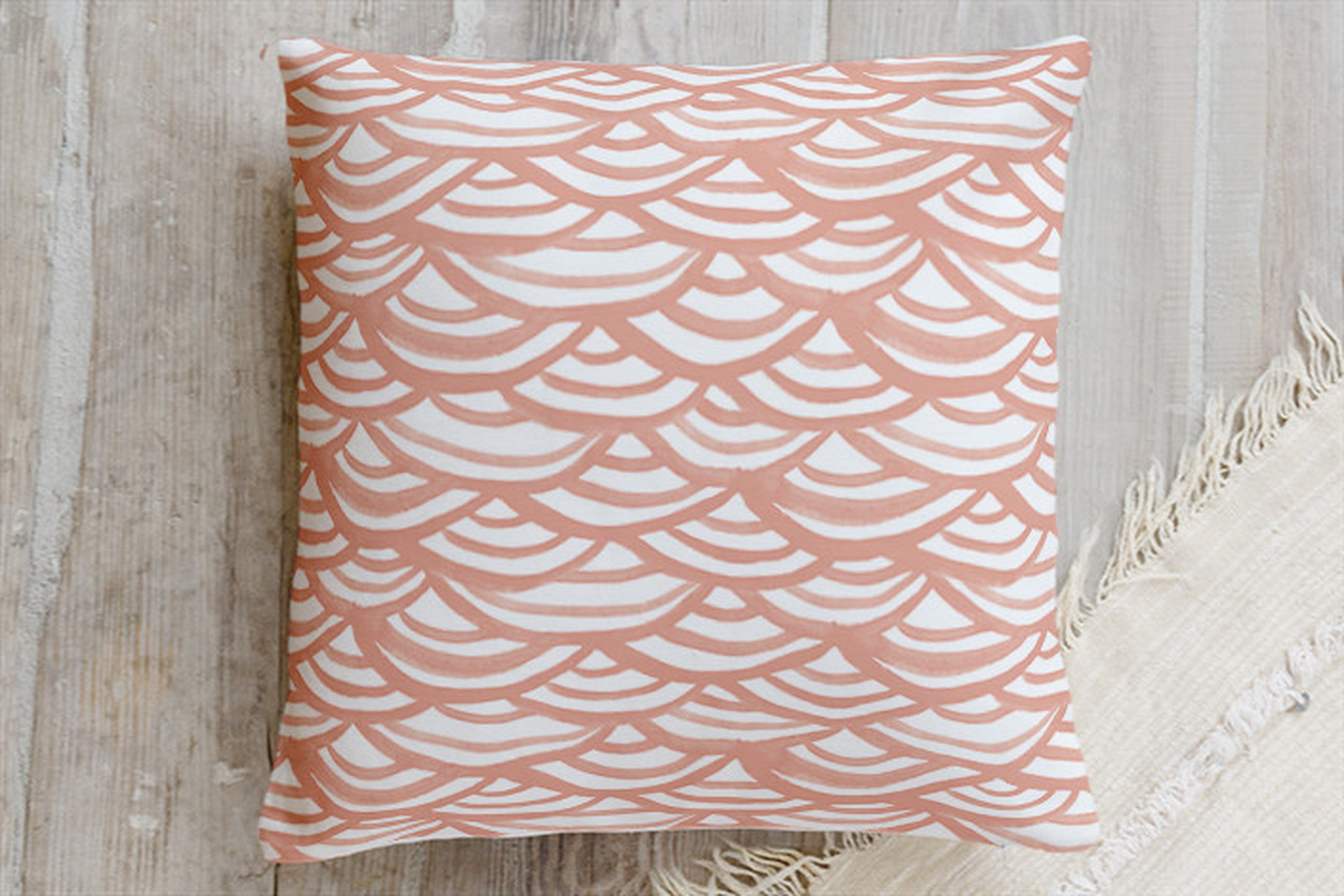 Watercolor Scallops Pillow - 18" x 18" Salmon - Minted