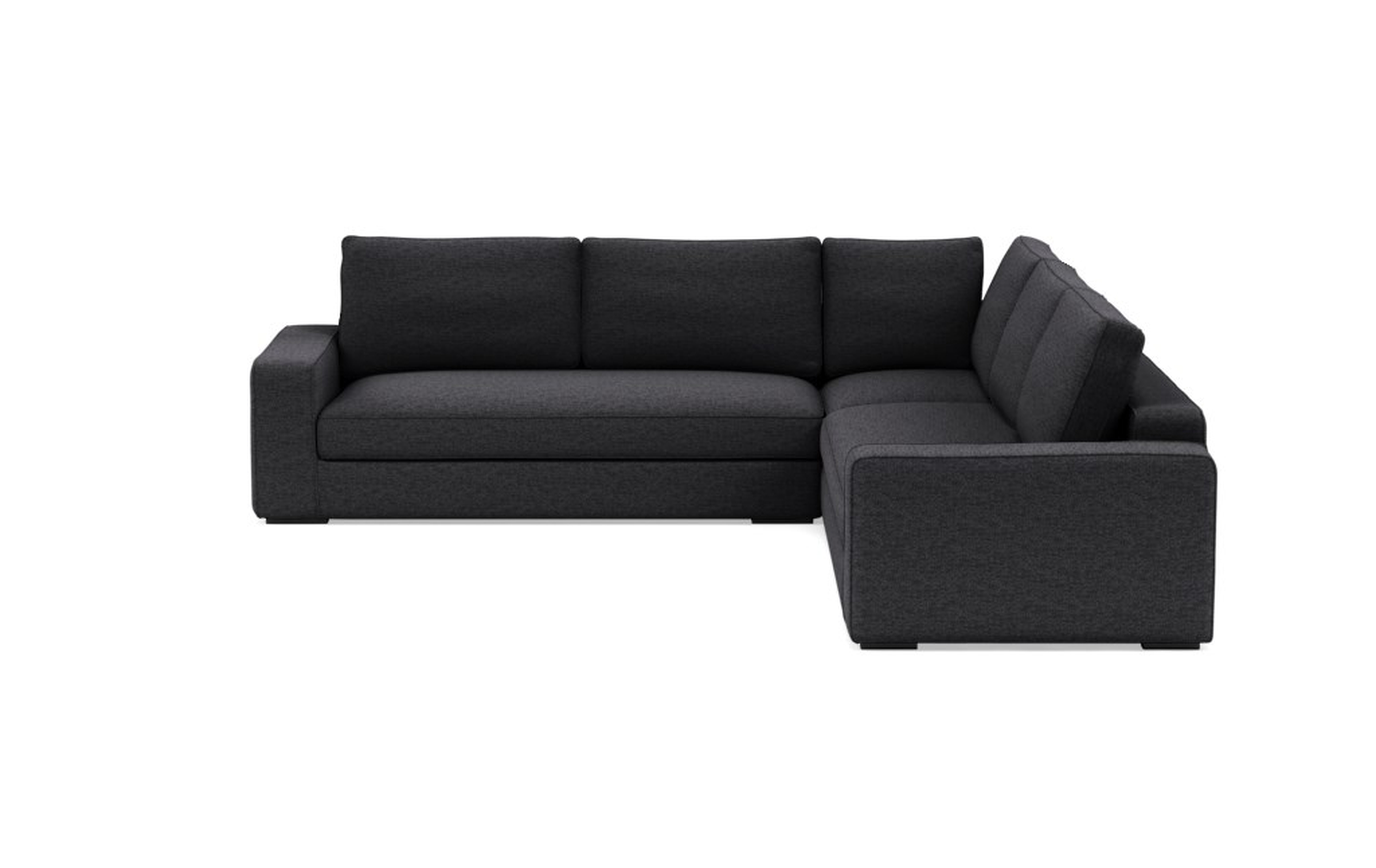 AINSLEY Corner Sectional - Coal Heathered Weave - Matte Black Legs - 113" Size - Bench Cushion - Double Down Fill - Interior Define