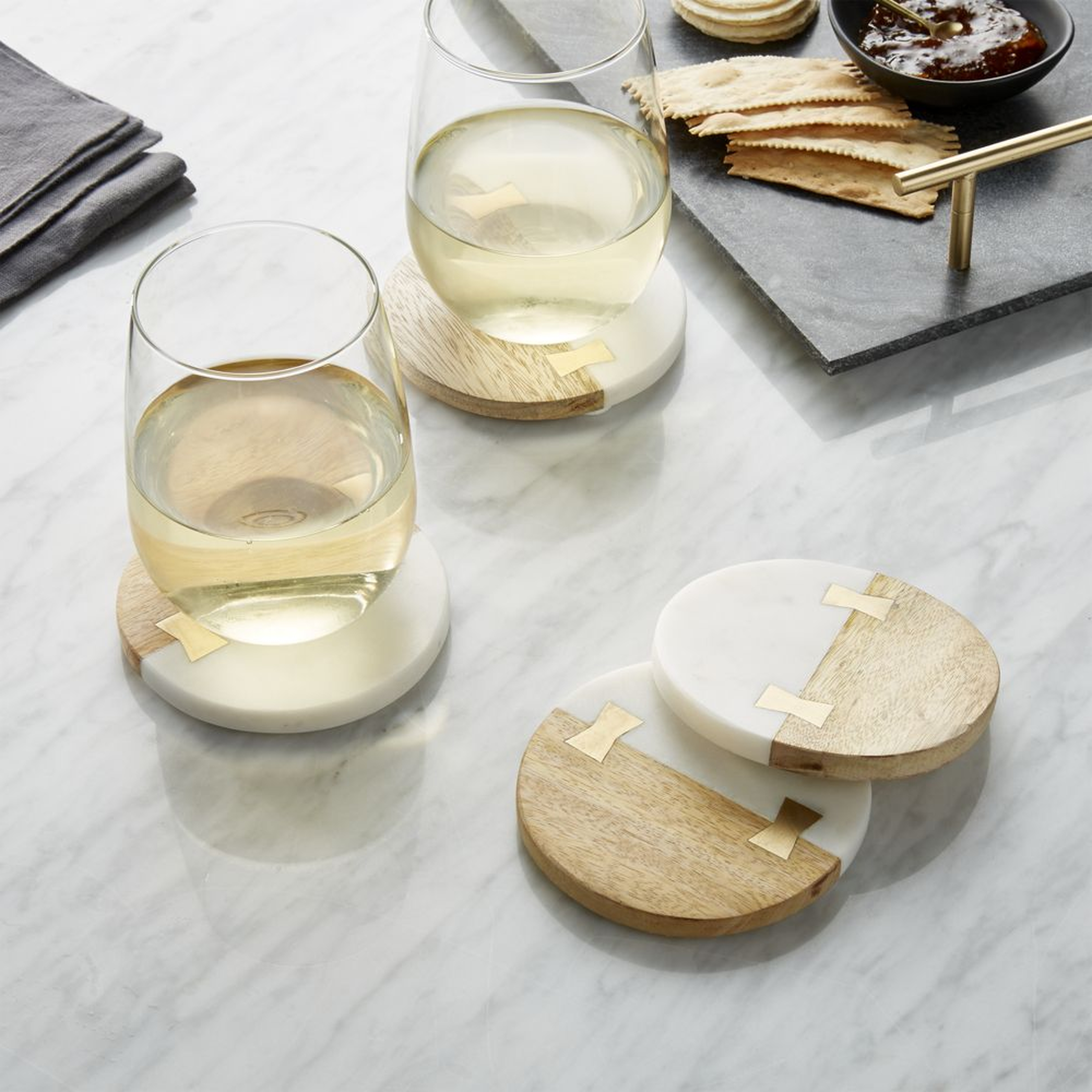 Wood and Marble Coasters, Set of 4 - Crate and Barrel