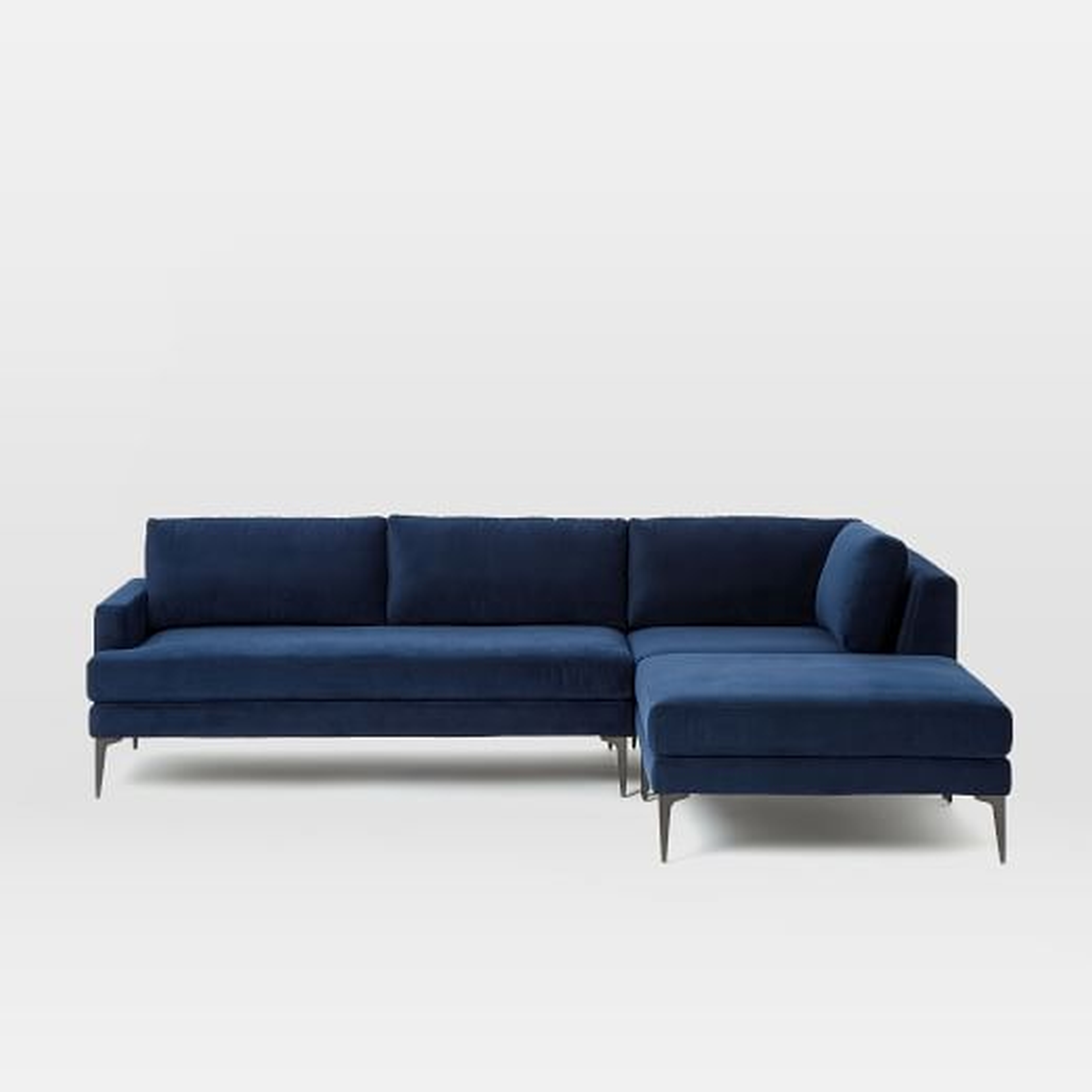 Andes 3-Piece Chaise Sectional, Performance Velvet, Ink Blue Size: X-Large, Right Arm Corner - West Elm