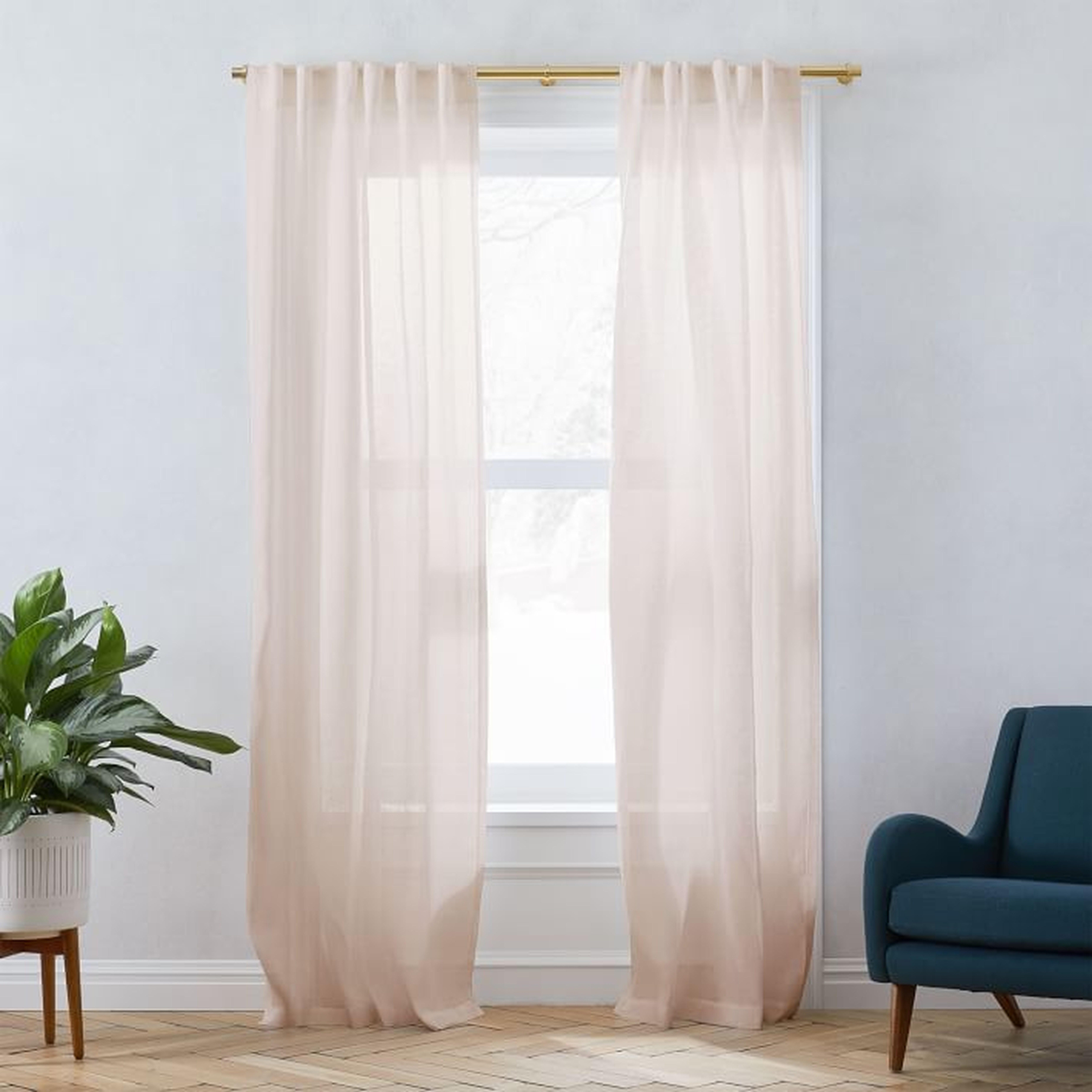 Belgian Flax Linen Sheer Curtain, Dusty Blush, 48"x84" - West Elm