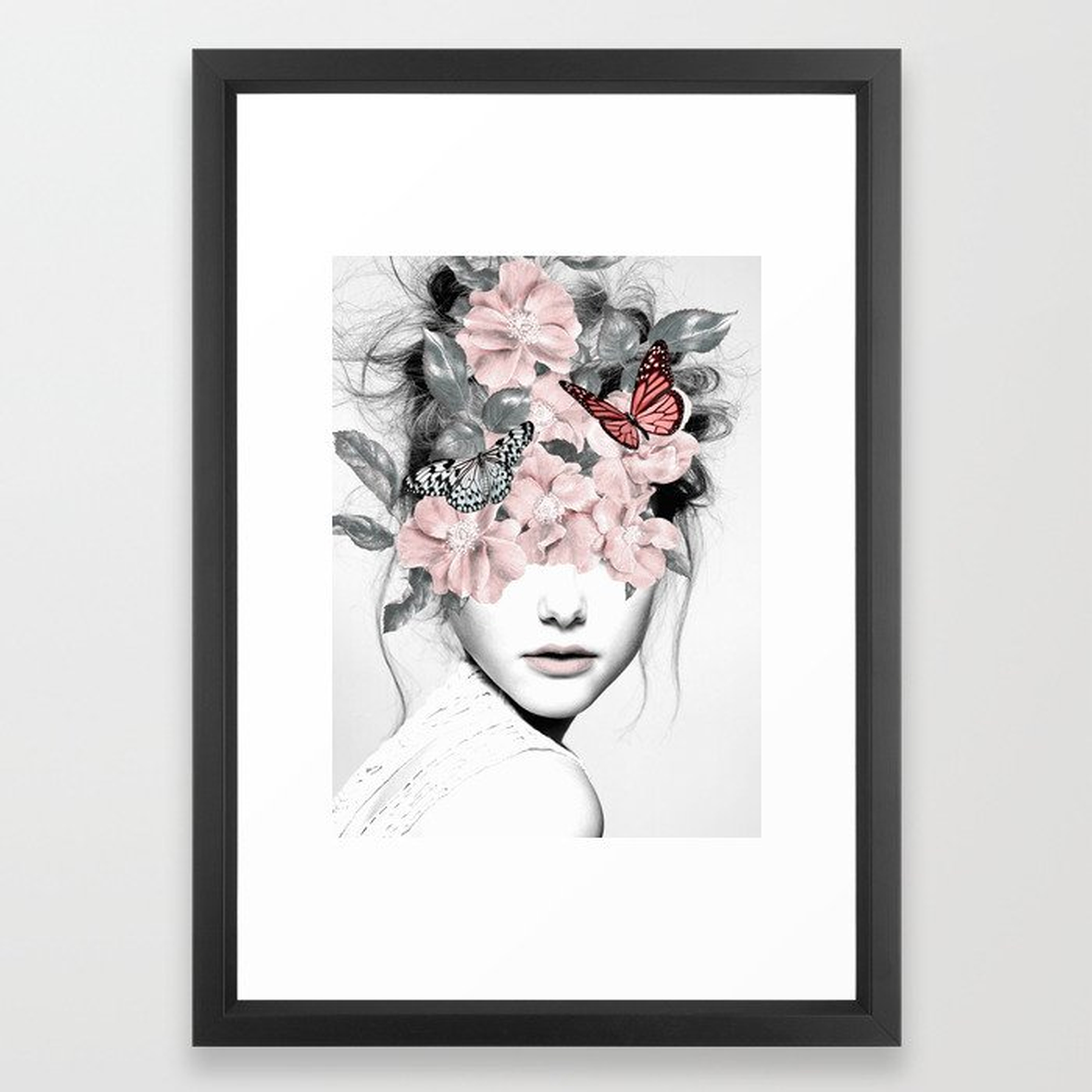 WOMAN WITH FLOWERS 10 Framed Art Print-Vector Black: 15 x 21 - Society6