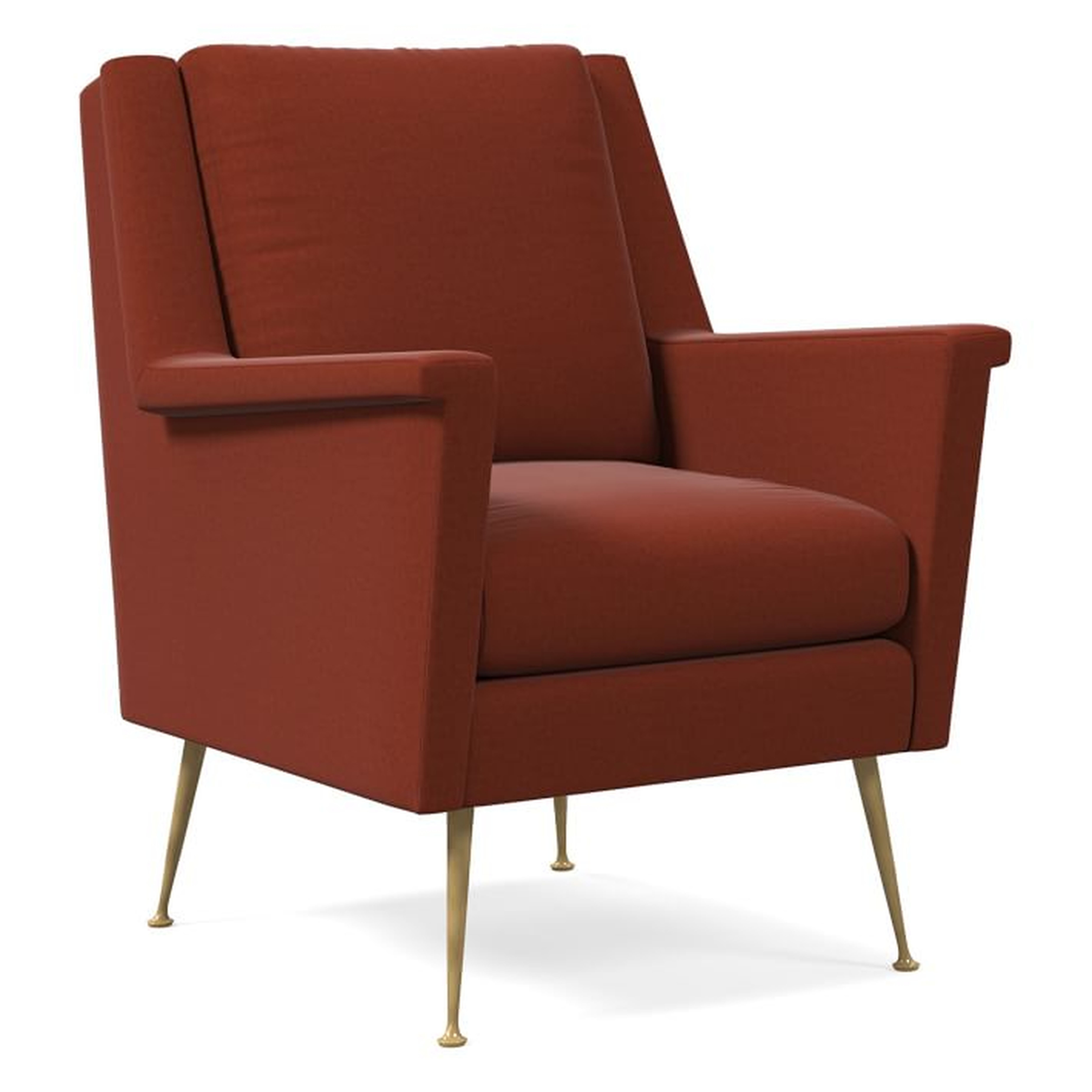 Carlo Mid-Century Chair, Poly, Distressed Velvet, Rust, Brass - West Elm