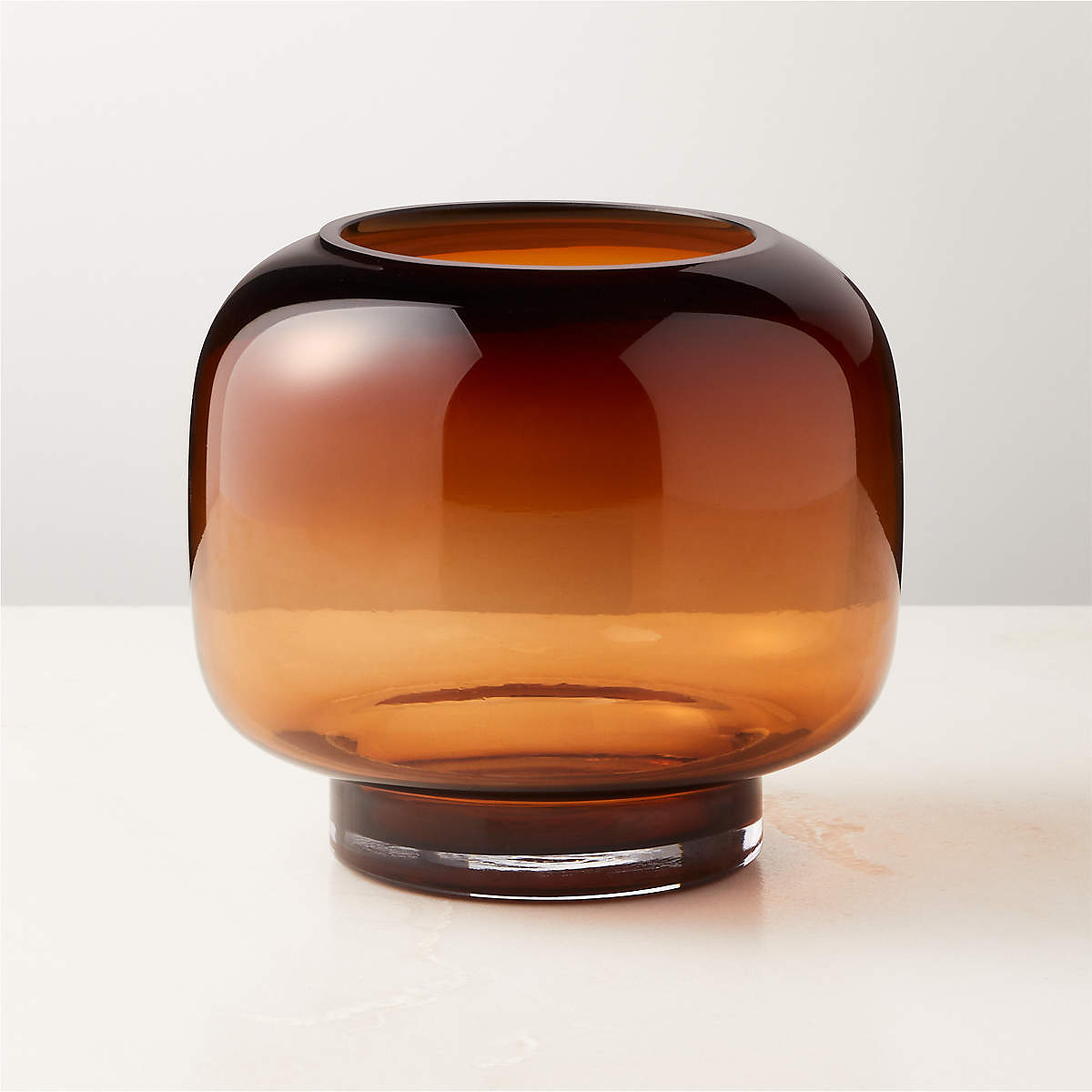 Coco Round Smoked Amber Glass Hurricane Candle Holder Small - CB2
