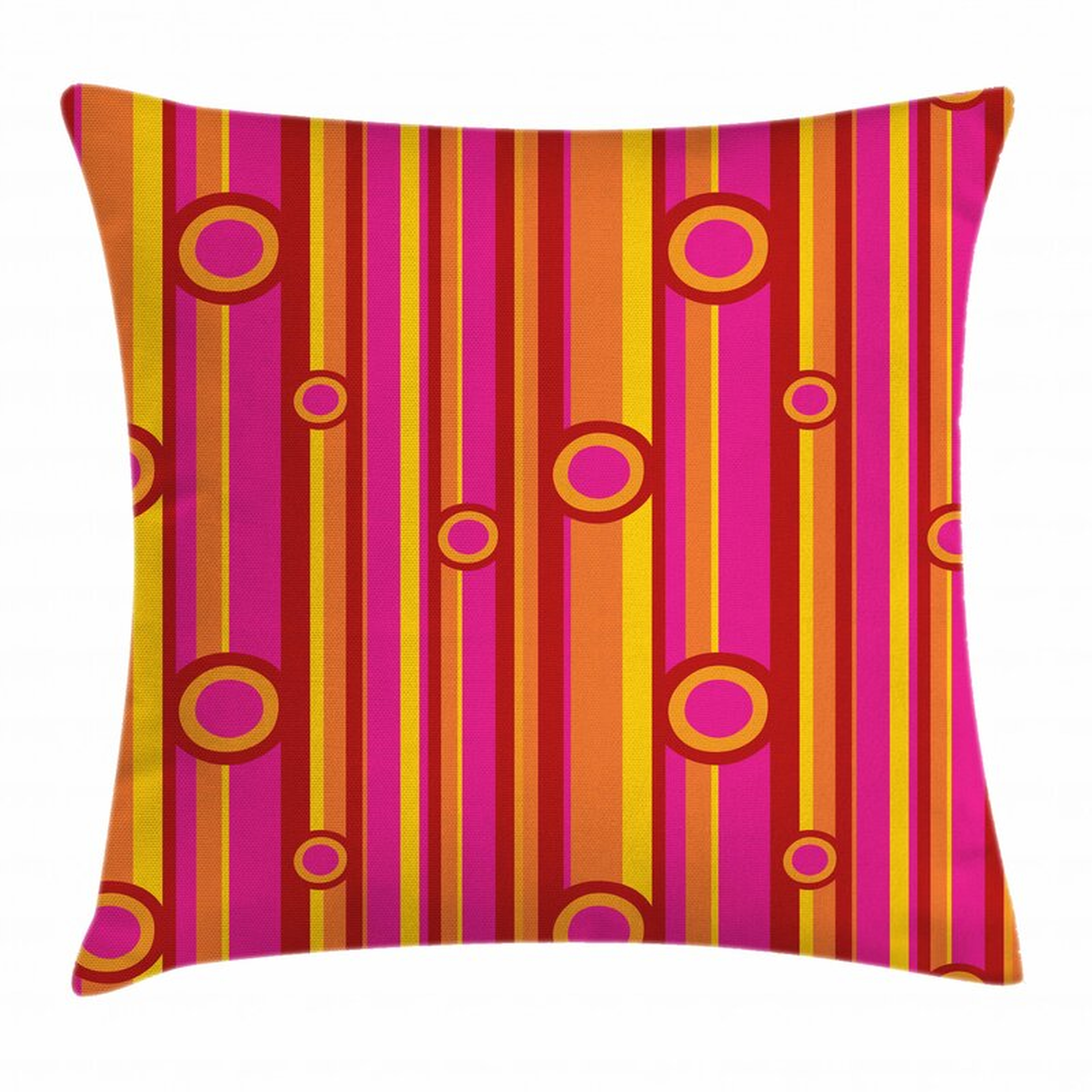 Ambesonne Retro Throw Pillow Cushion Cover, Vibrant Colors Striped Pattern With Circles Vintage Geometric Illustration Print, Decorative Square Accent Pillow Case, 28" X 28", Pink Red Orange - Wayfair