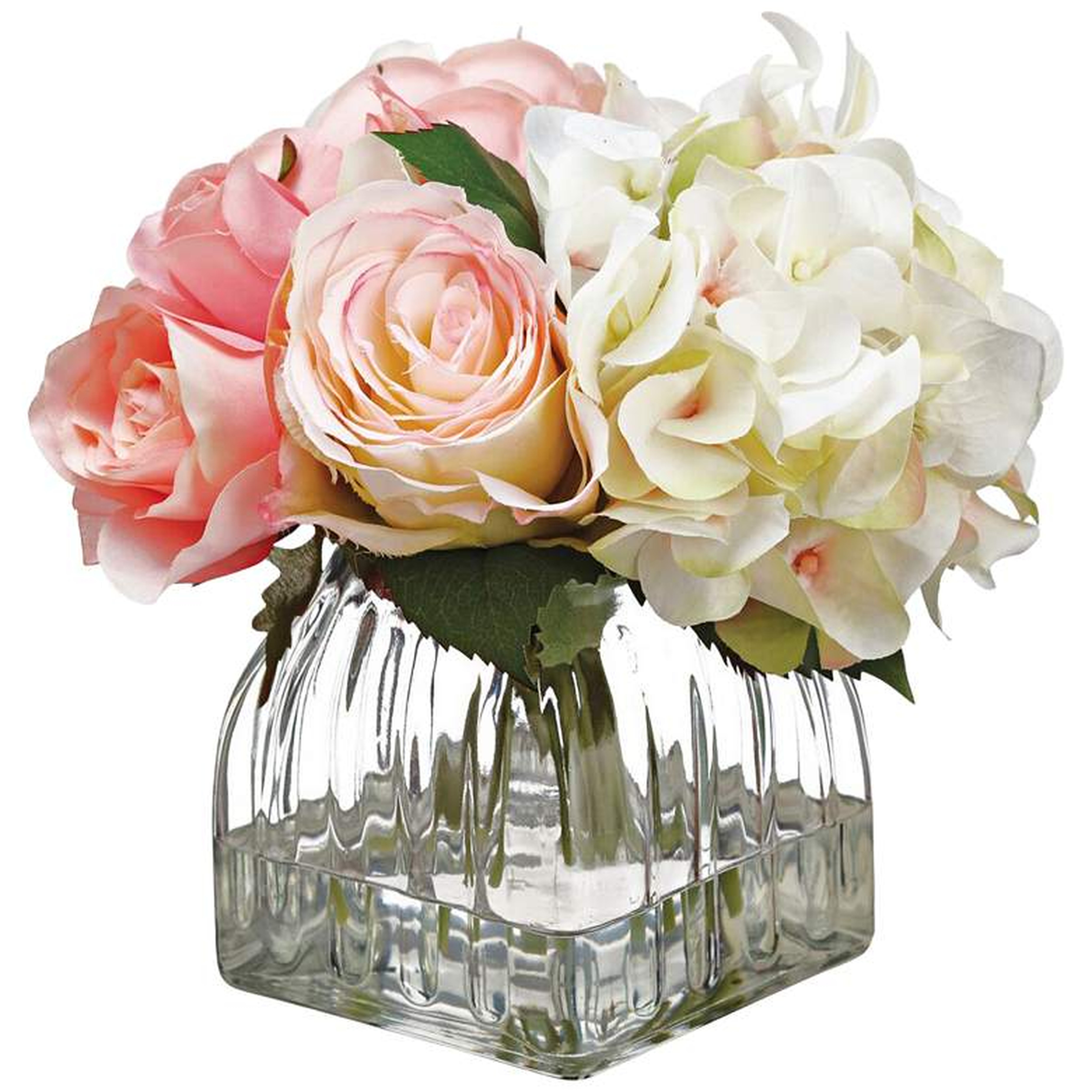 Pink Hydrangeas, Rose and Peony 11" High Faux Flower Vase - Lamps Plus