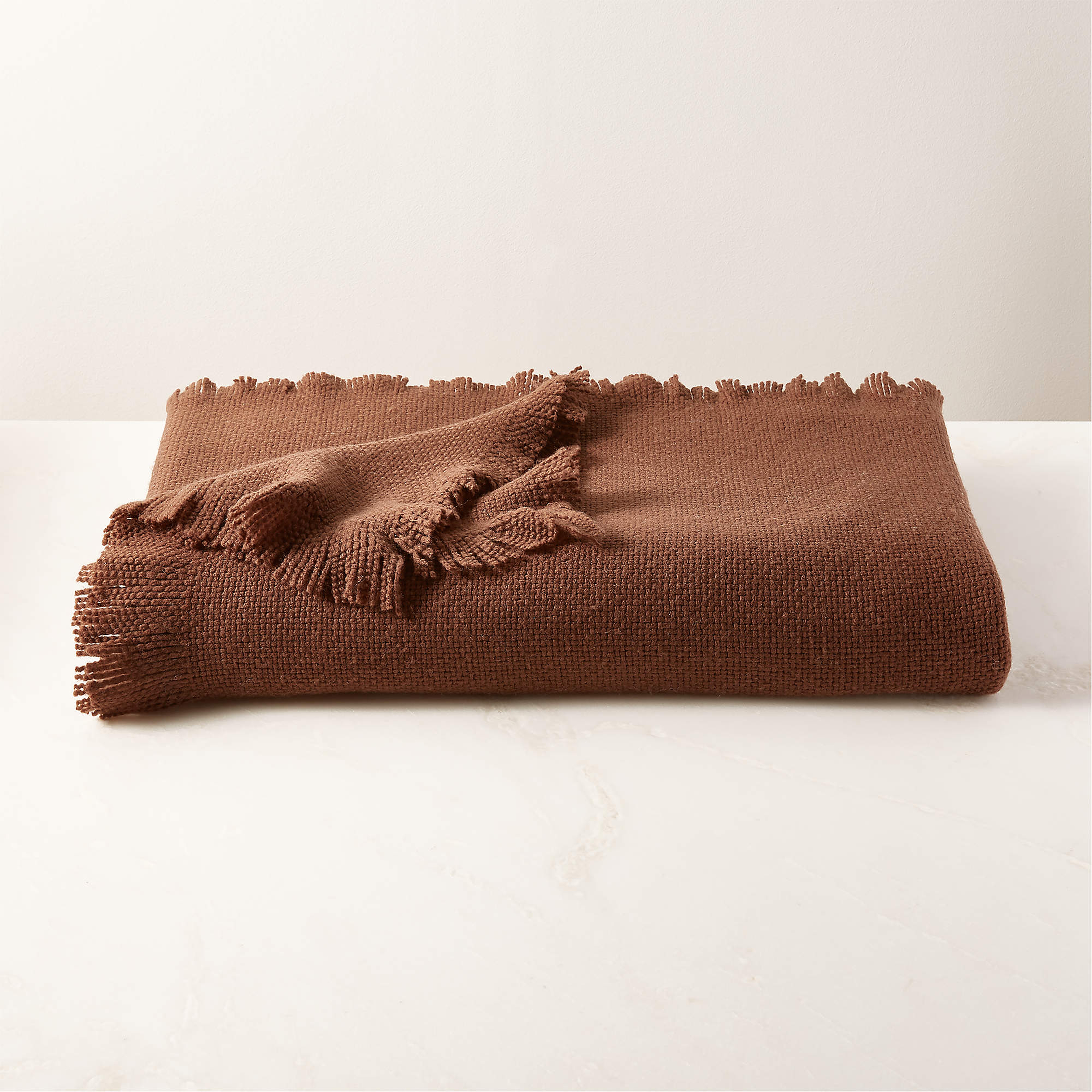 Merino Chestnut Brown Wool Throw Blanket - CB2