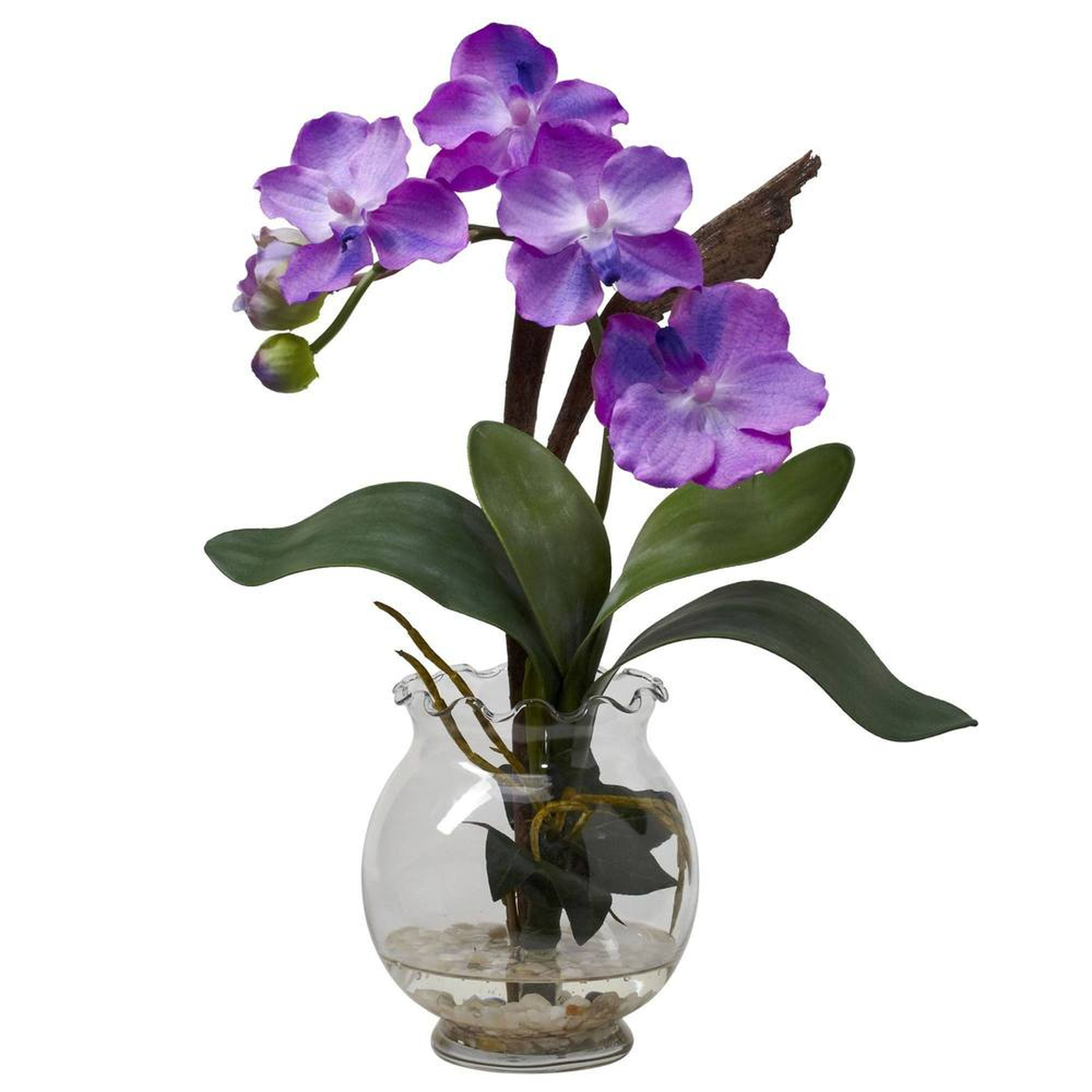 Mini Vanda w/Fluted Vase Silk Flower Arrangement - Nearly Natural